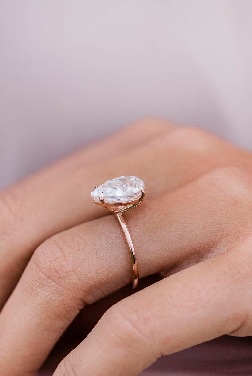 3.20CT Pear Cut Moissanite Solitaire Engagement Ring in 14K Rose Gold