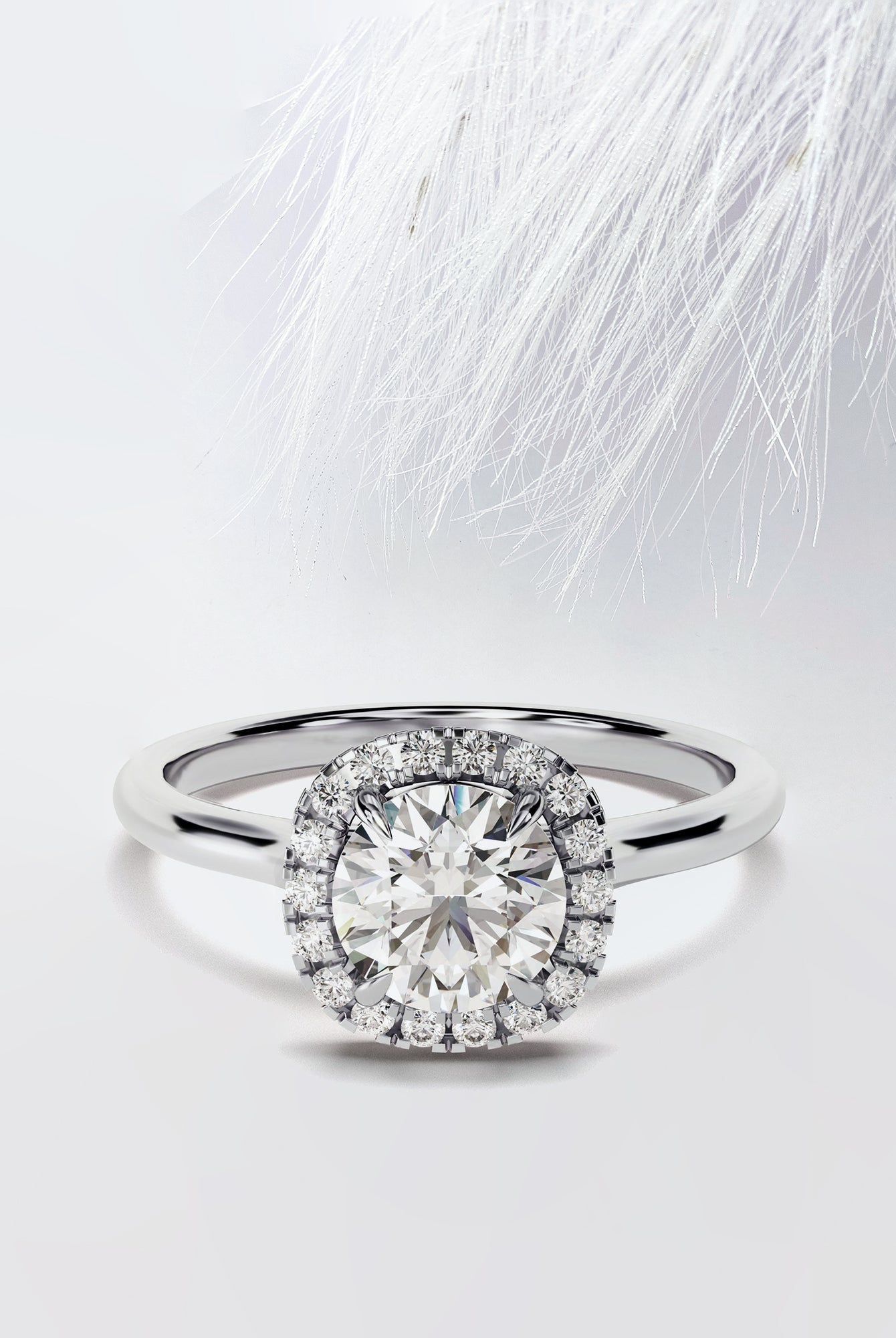 Round Cut Moissanite Diamond Halo Engagement Ring For Her