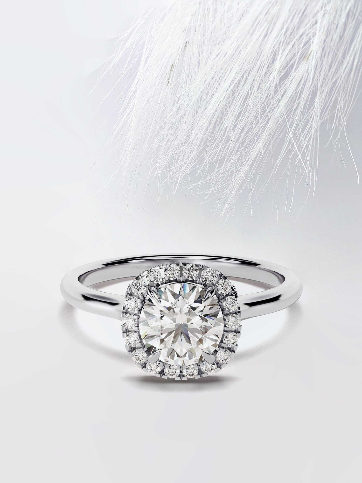 Round Cut Moissanite Diamond Halo Engagement Ring For Her