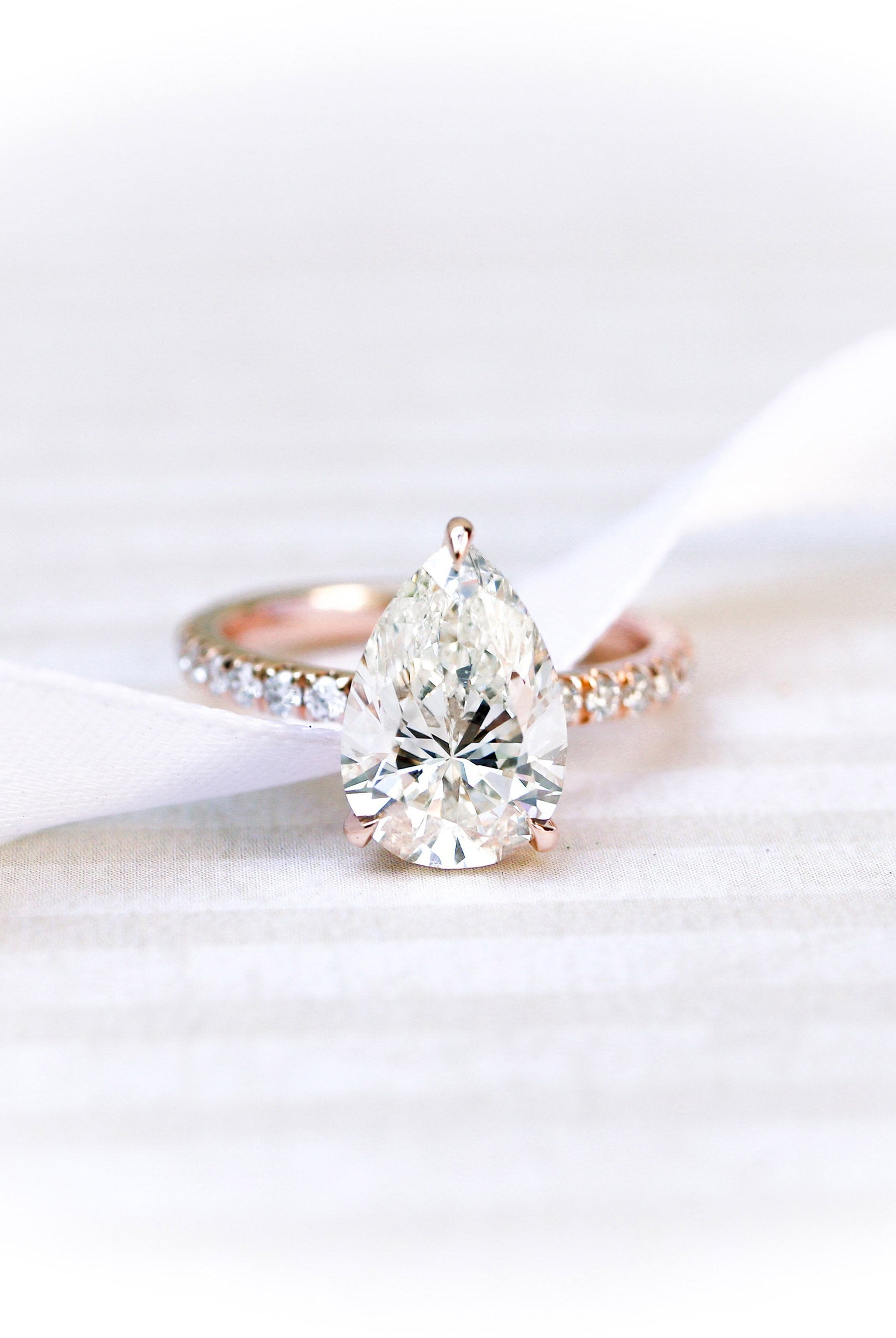 2.25CT Pear Hidden Halo Moissanite Diamond Pave Engagement Ring