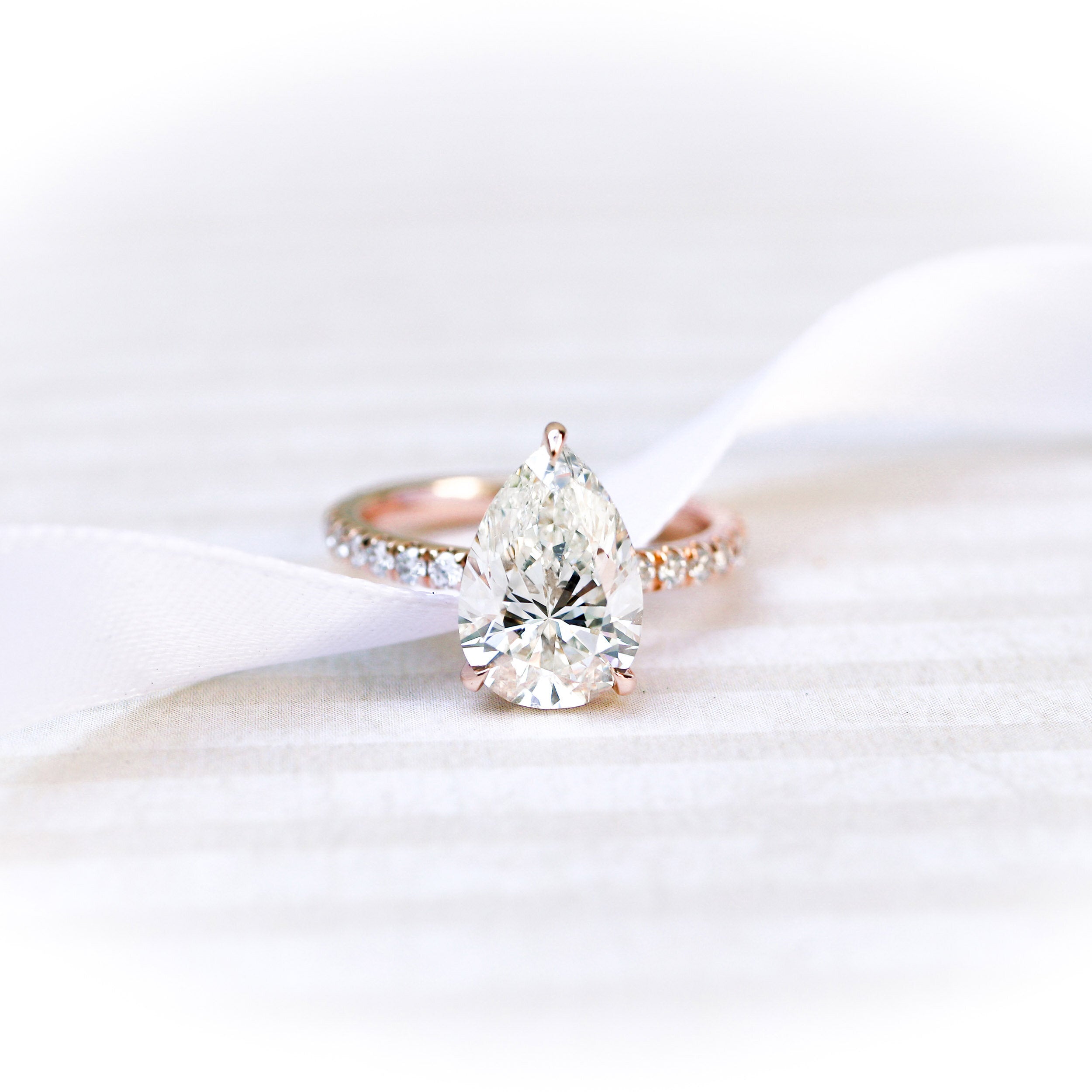 2.25CT Pear Hidden Halo Moissanite Diamond Pave Engagement Ring