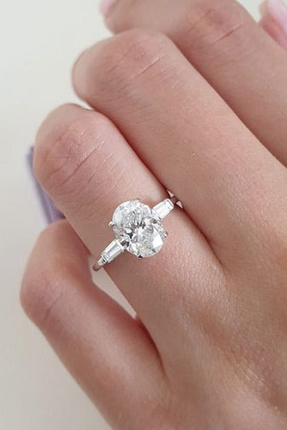 2.0ct Oval Three Stone Moissanite Diamond Solitaire Engagement Ring