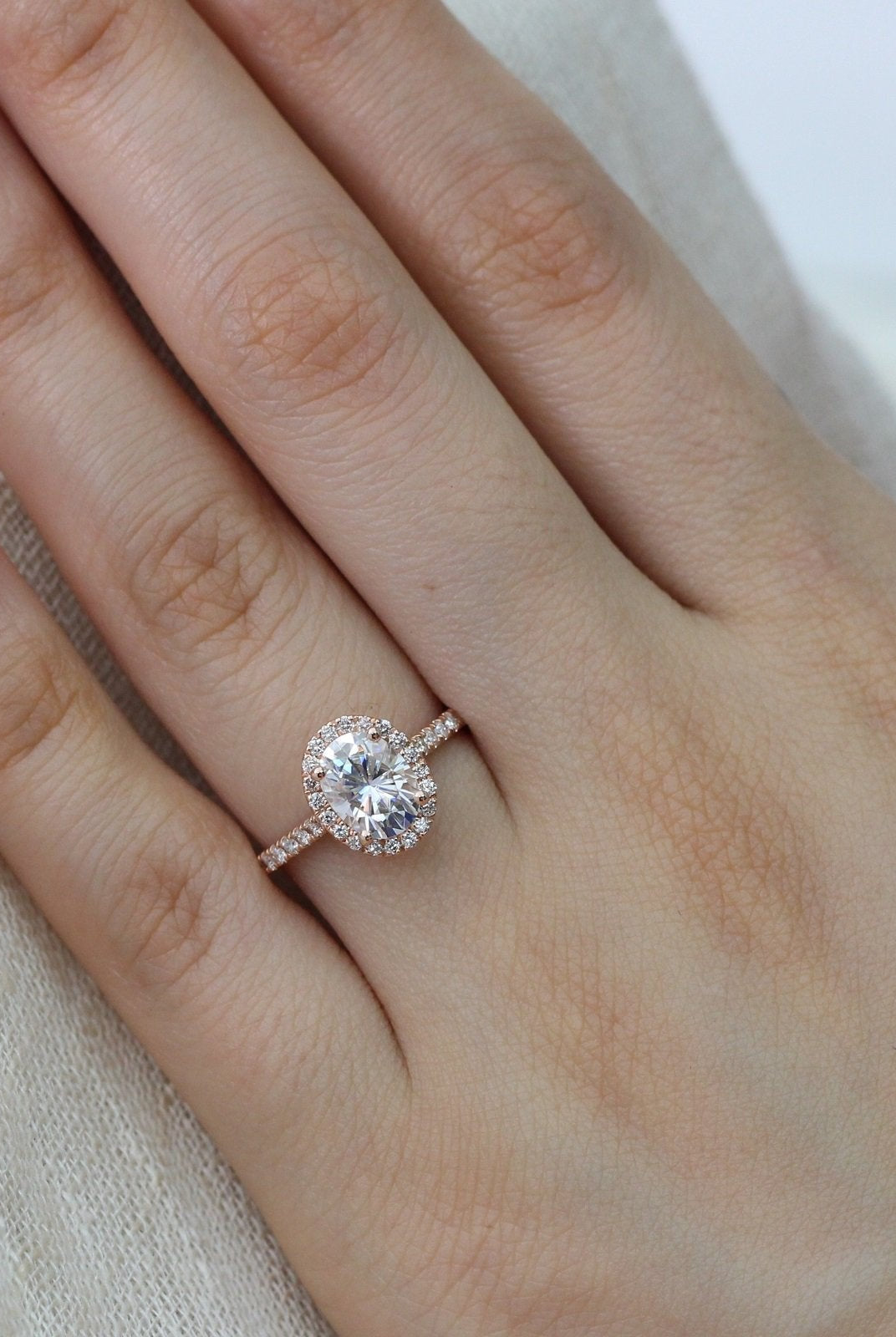 1.50CT Cathedral Set Oval Pave Diamond Moissanite Halo Engagement Ring
