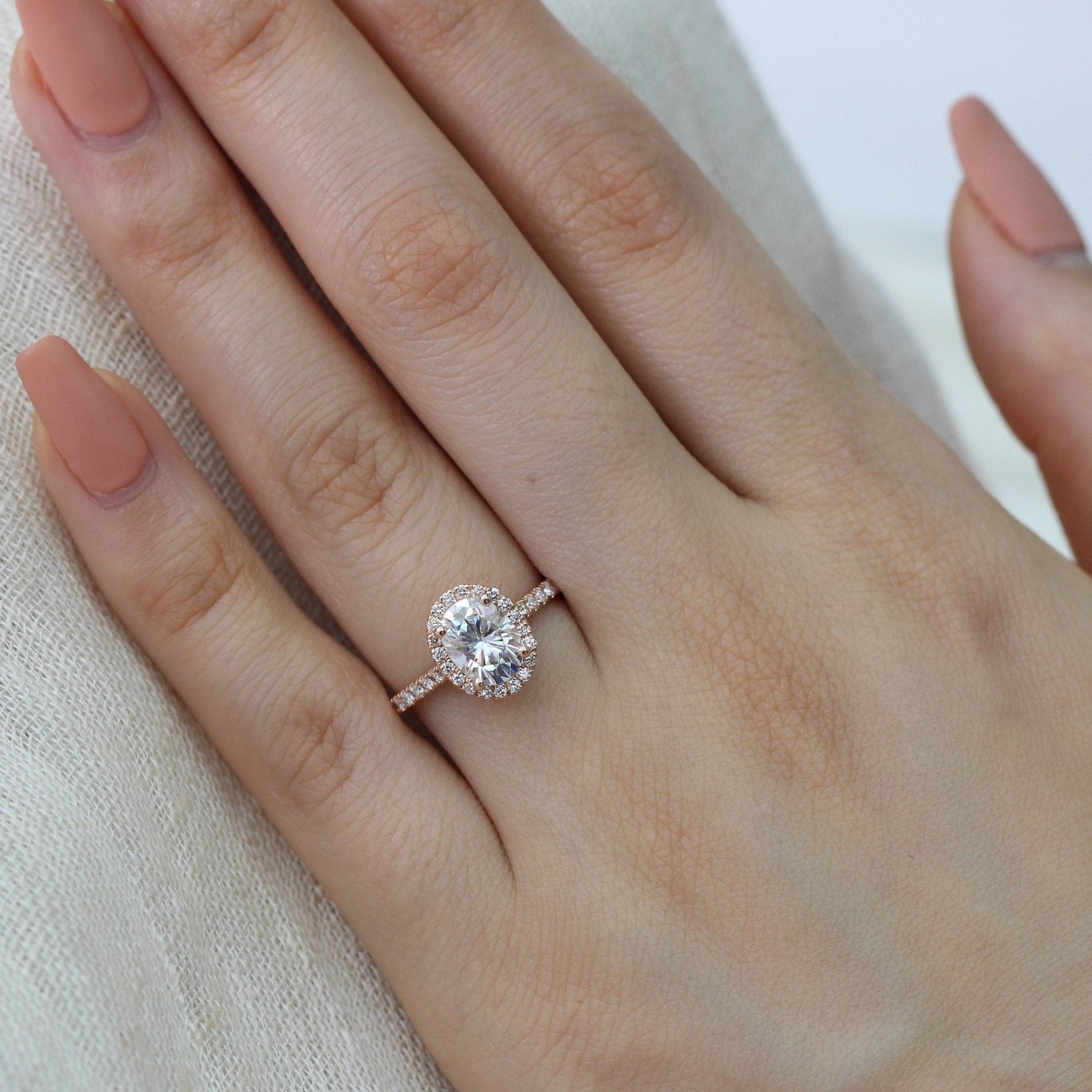 1.50CT Cathedral Set Oval Pave Diamond Moissanite Halo Engagement Ring