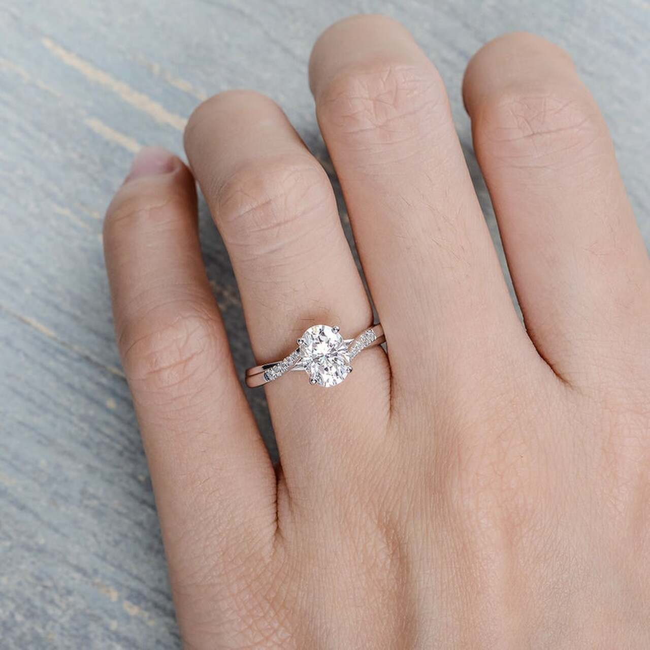 1.50CT Oval Four Prong Moissanite Diamond Infinity Engagement Ring