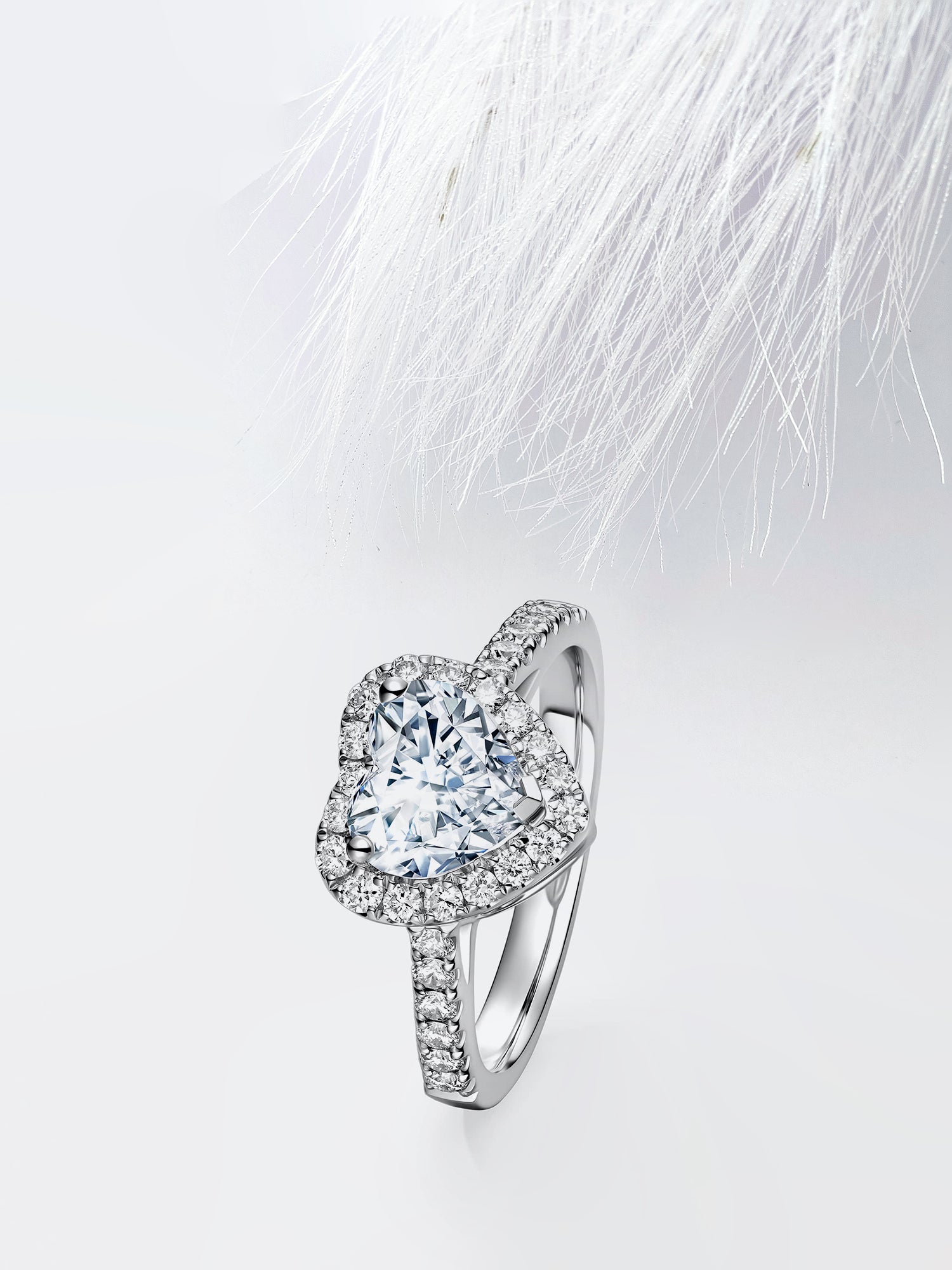 Heart Diamond Halo Moissanite Engagement Ring For Women