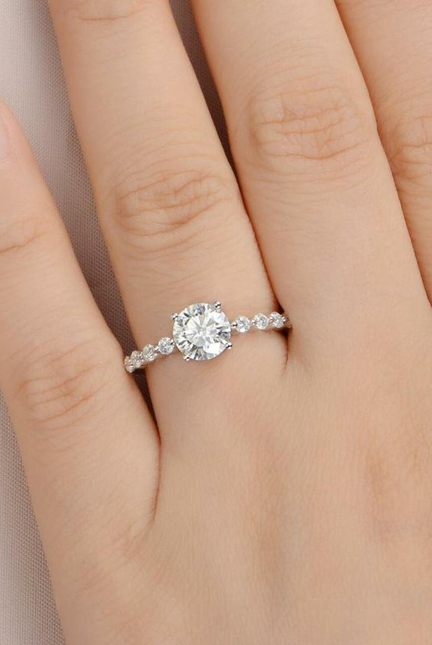 1.0CT Round Bubble Pave Moissanite Diamond Four Prong Engagement Ring