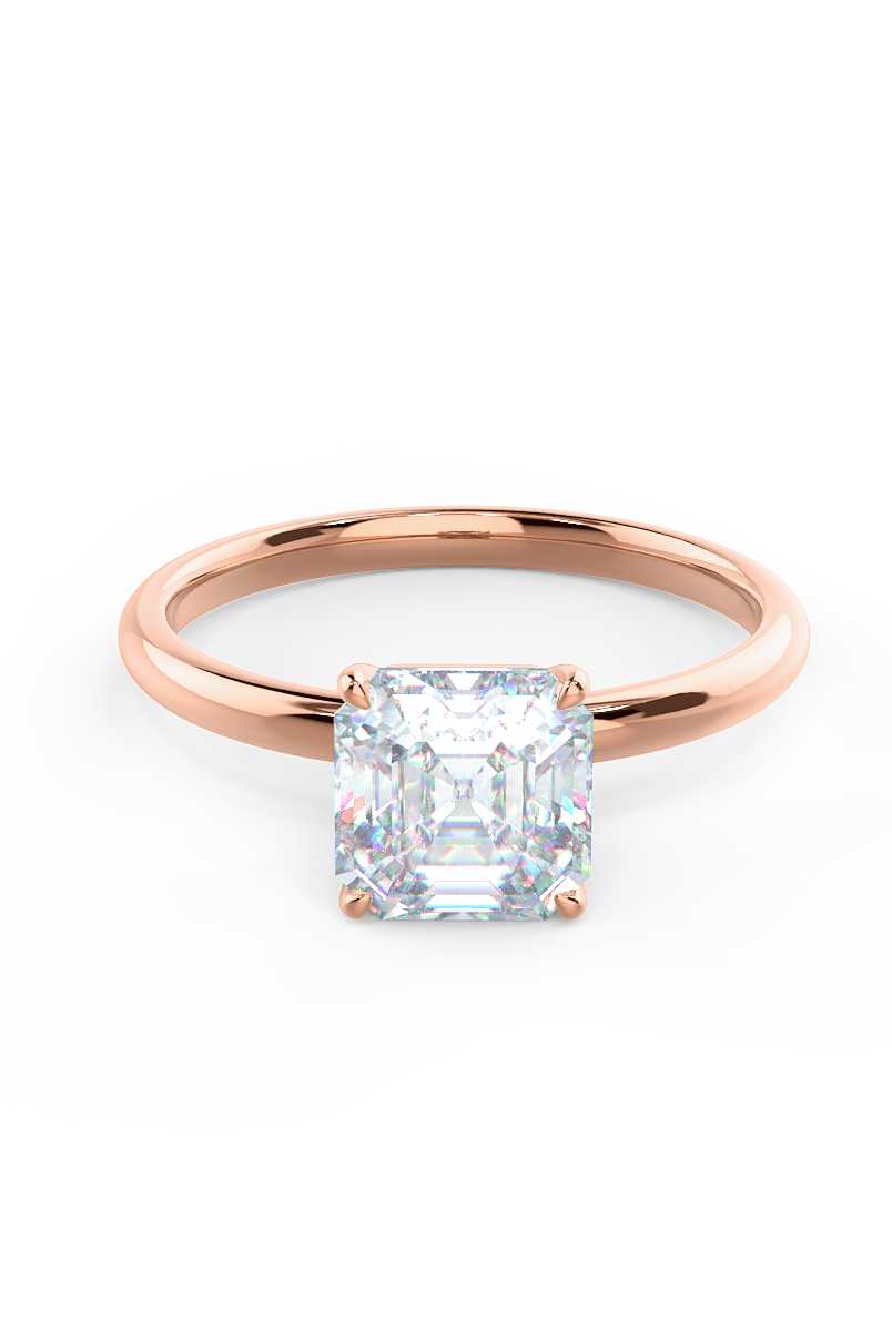 2.0ct Asscher Moissanite Diamond Solitaire Engagement Ring For Women In 14K Solid Gold