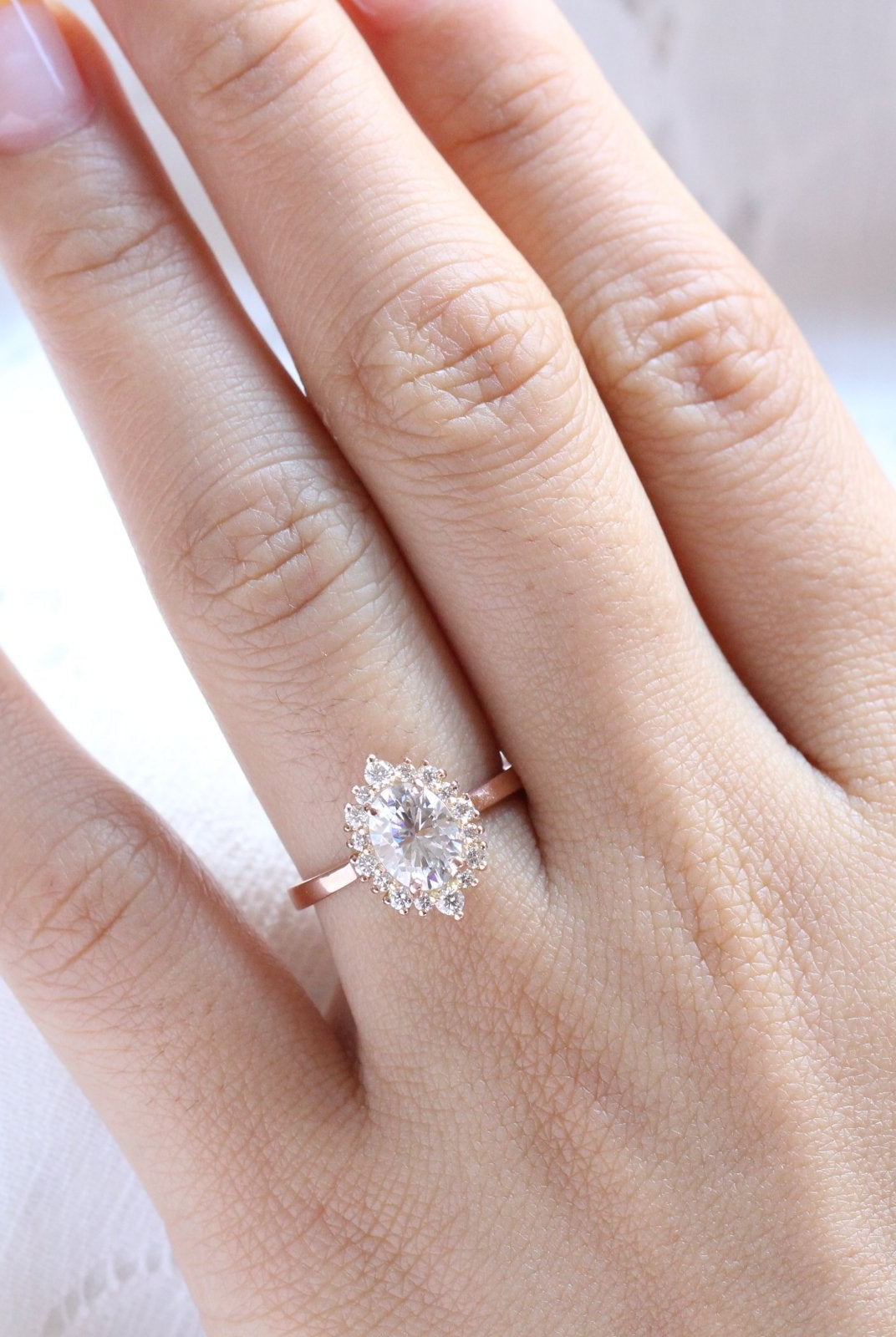 1.50CT Oval Halo Moissanite Diamond Solitaire Engagement Ring In Solid Gold