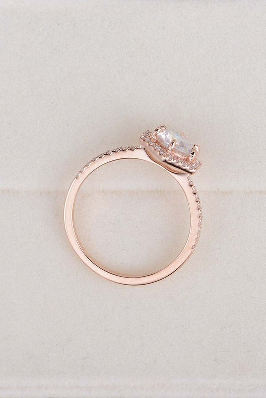 1.0CT Round Hexagon Shaped Halo Moissanite Diamond Pave Engagement Ring