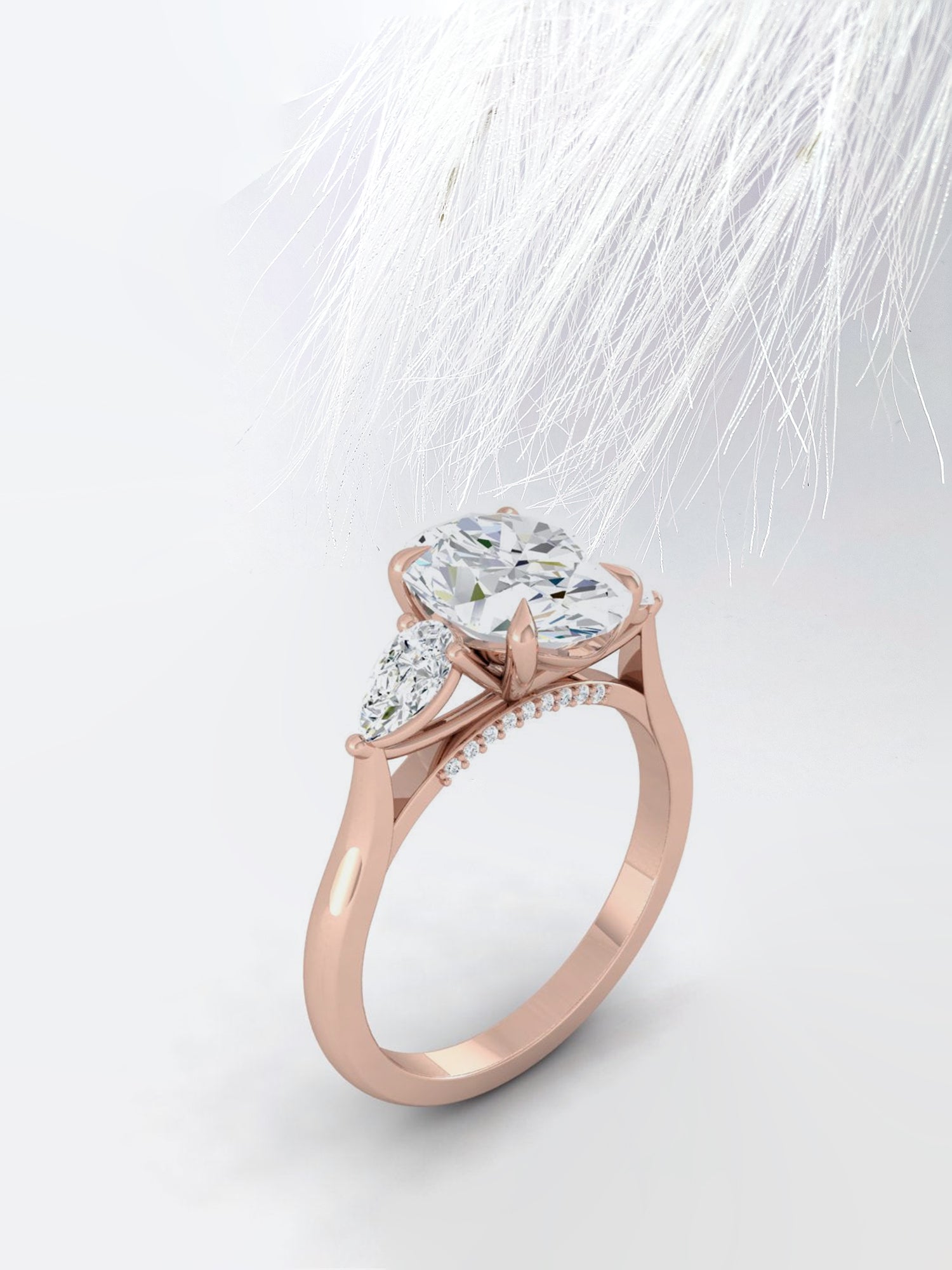 Three Stone Diamond Oval Cut Moissanite Engagement Ring For Her