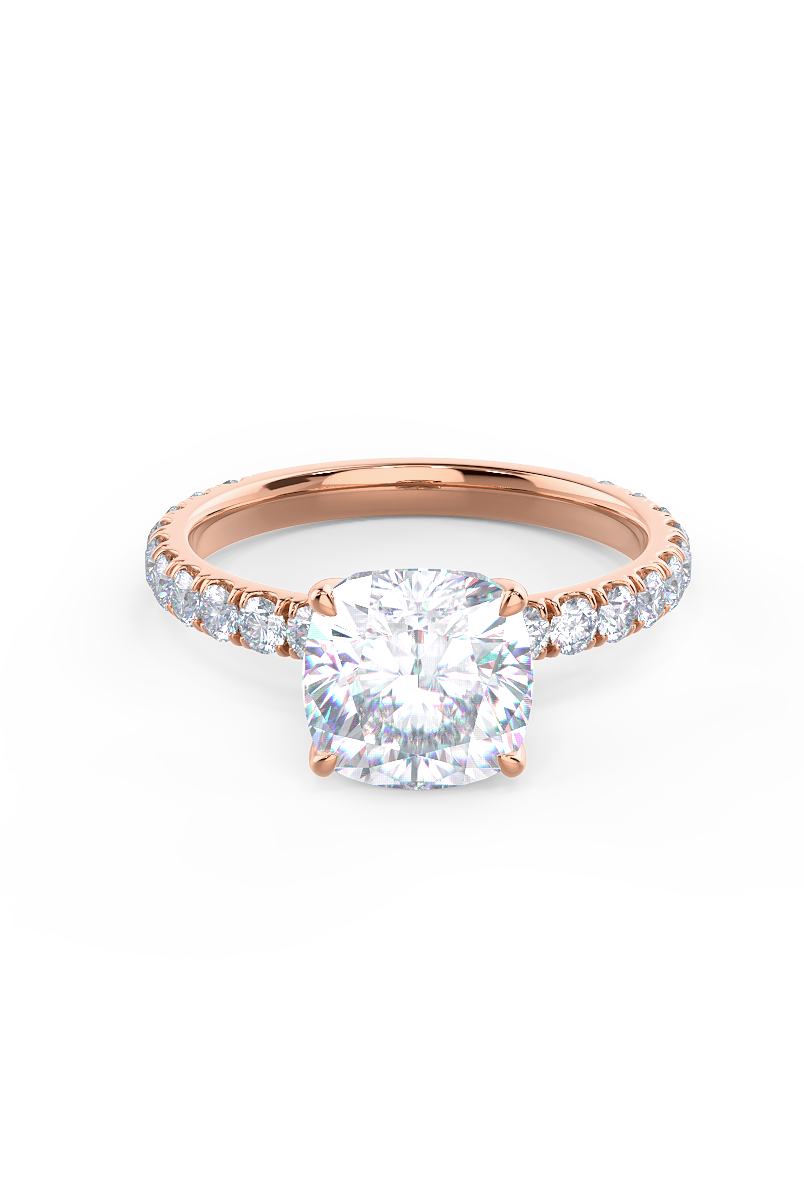 1.75CT Cushion Pave Moissanite Diamond Four Prong Engagement Ring