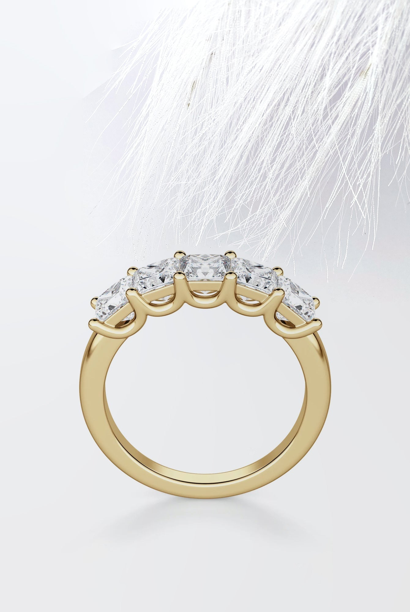 Five Stone Princess Cut Moissanite Diamond Wedding Band