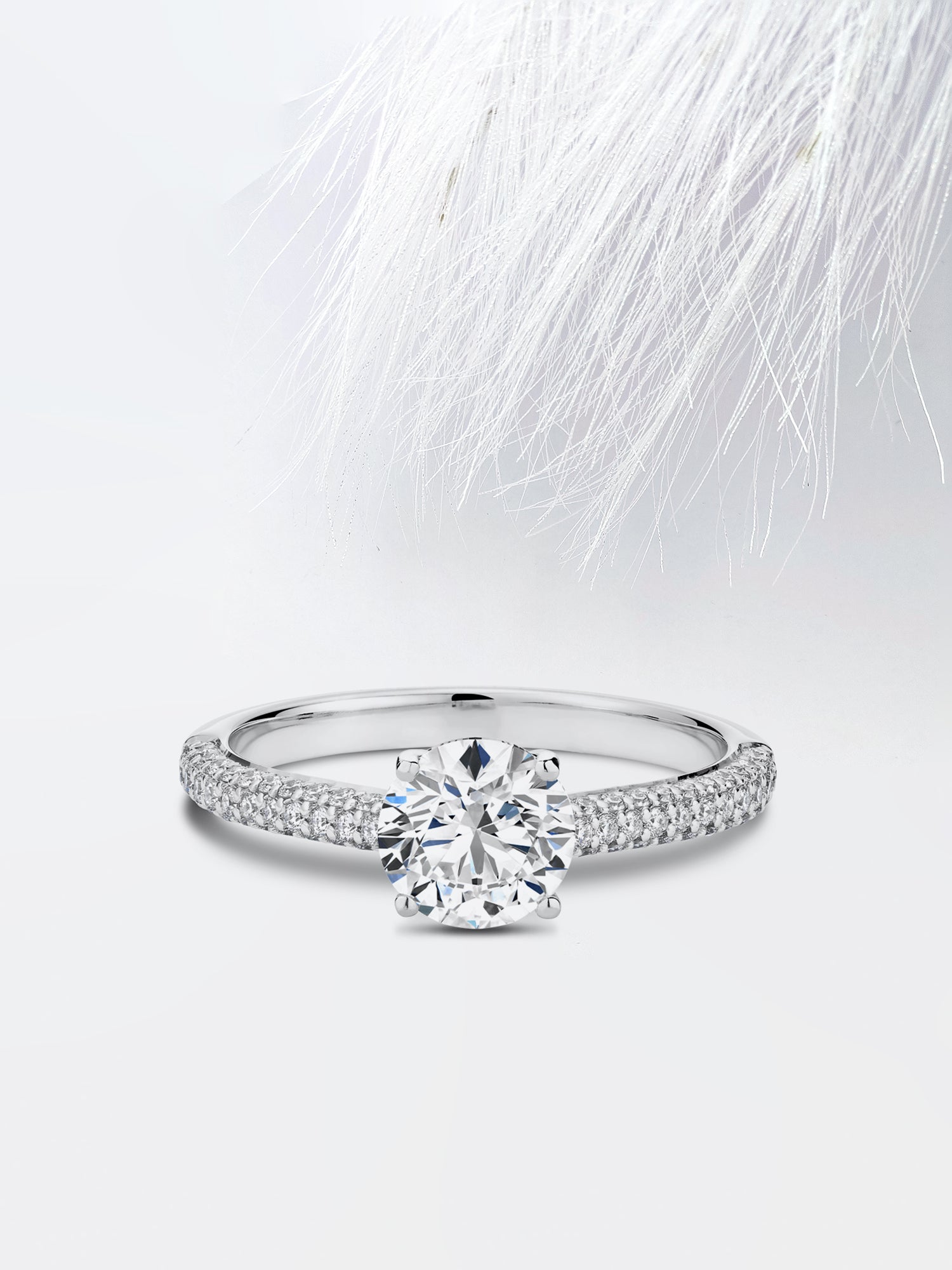 Round Cut Diamond Three Sided Pave Moissanite Engagement Ring For Her