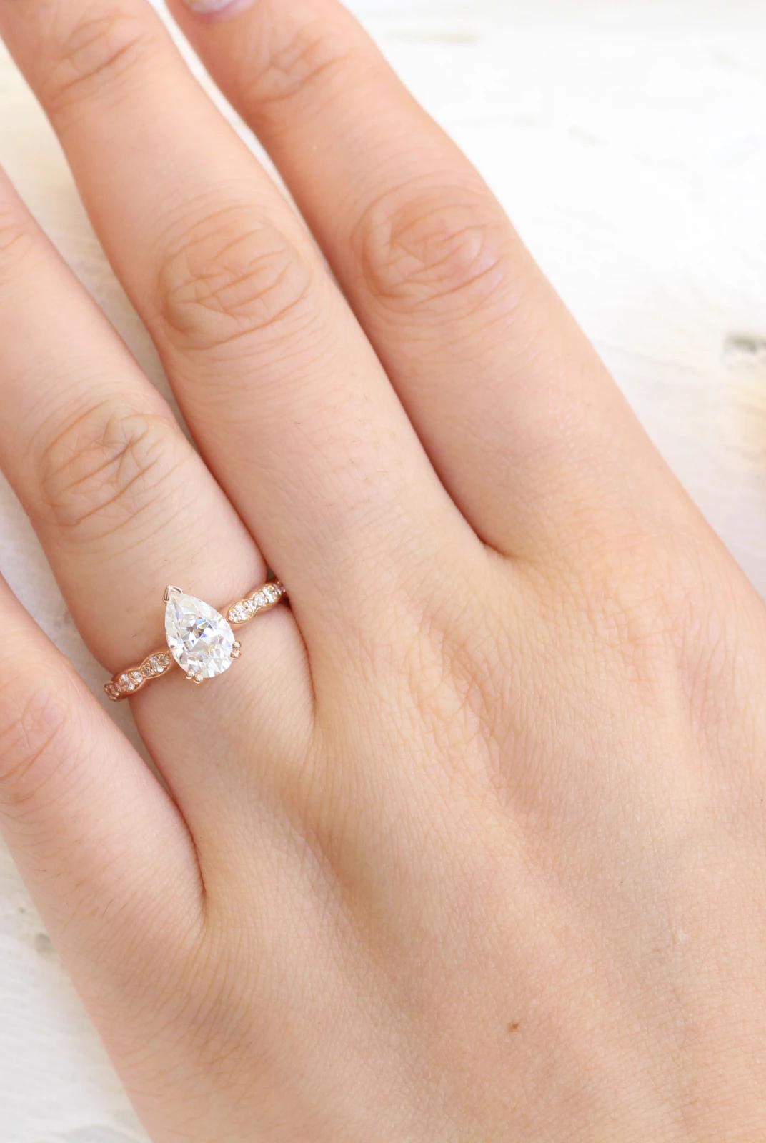 Moissanite wedding jewelry for beachy wedding