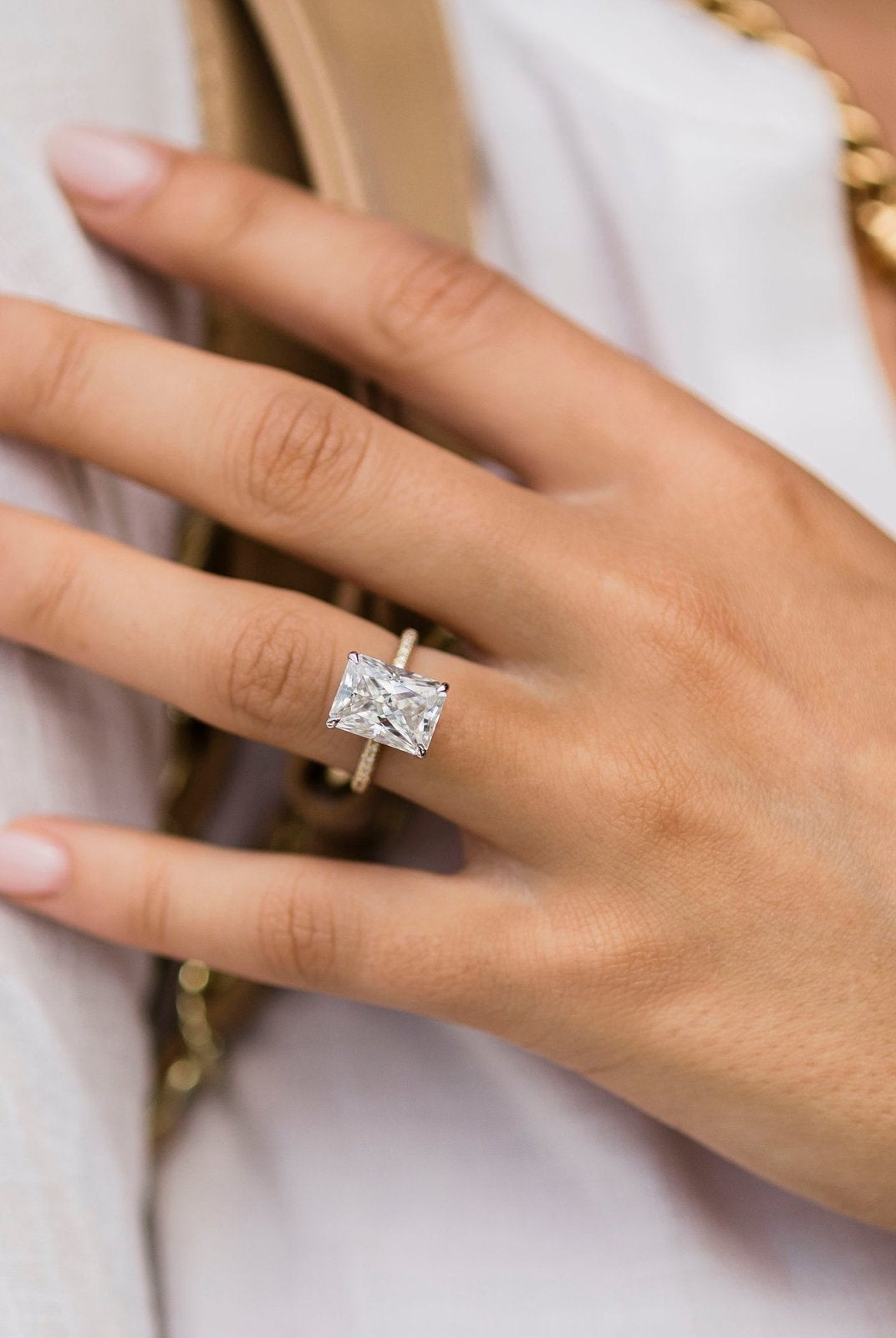 4.60CT Radiant Hidden Halo Moissanite Diamond Pave Engagement Ring