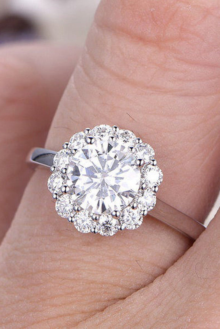 1.25CT Round Floral Halo Moissanite Diamond Engagement Ring For Women