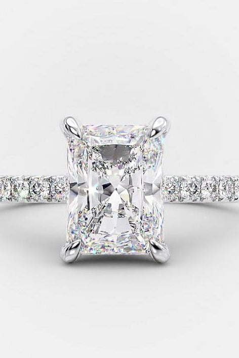 2.0ct Radiant Pave Moissanite Diamond Hidden Halo Engagement Ring