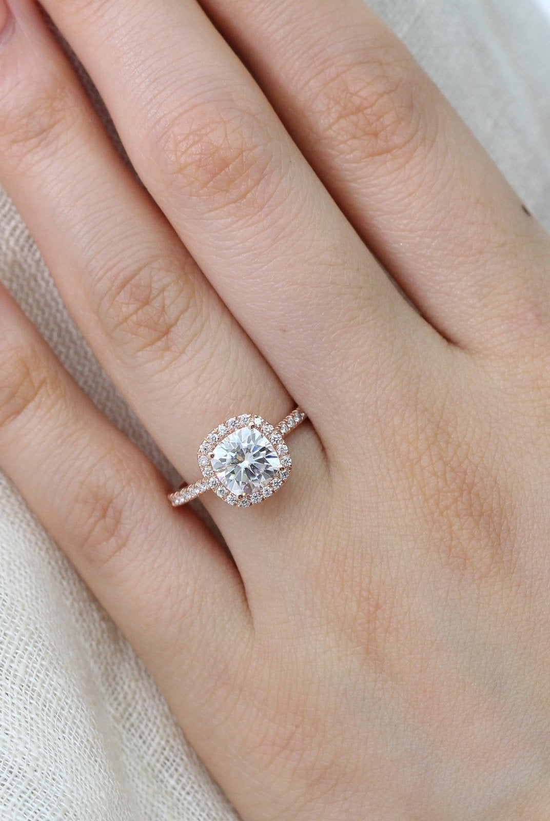 1.65CT Cathedral Set Cushion Halo Moissanite Diamond Engagement Ring