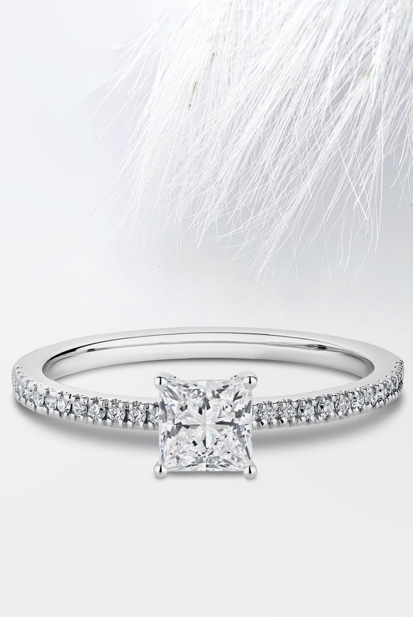 Princess Diamond Cathedral Set Moissanite Engagement Ring For Women