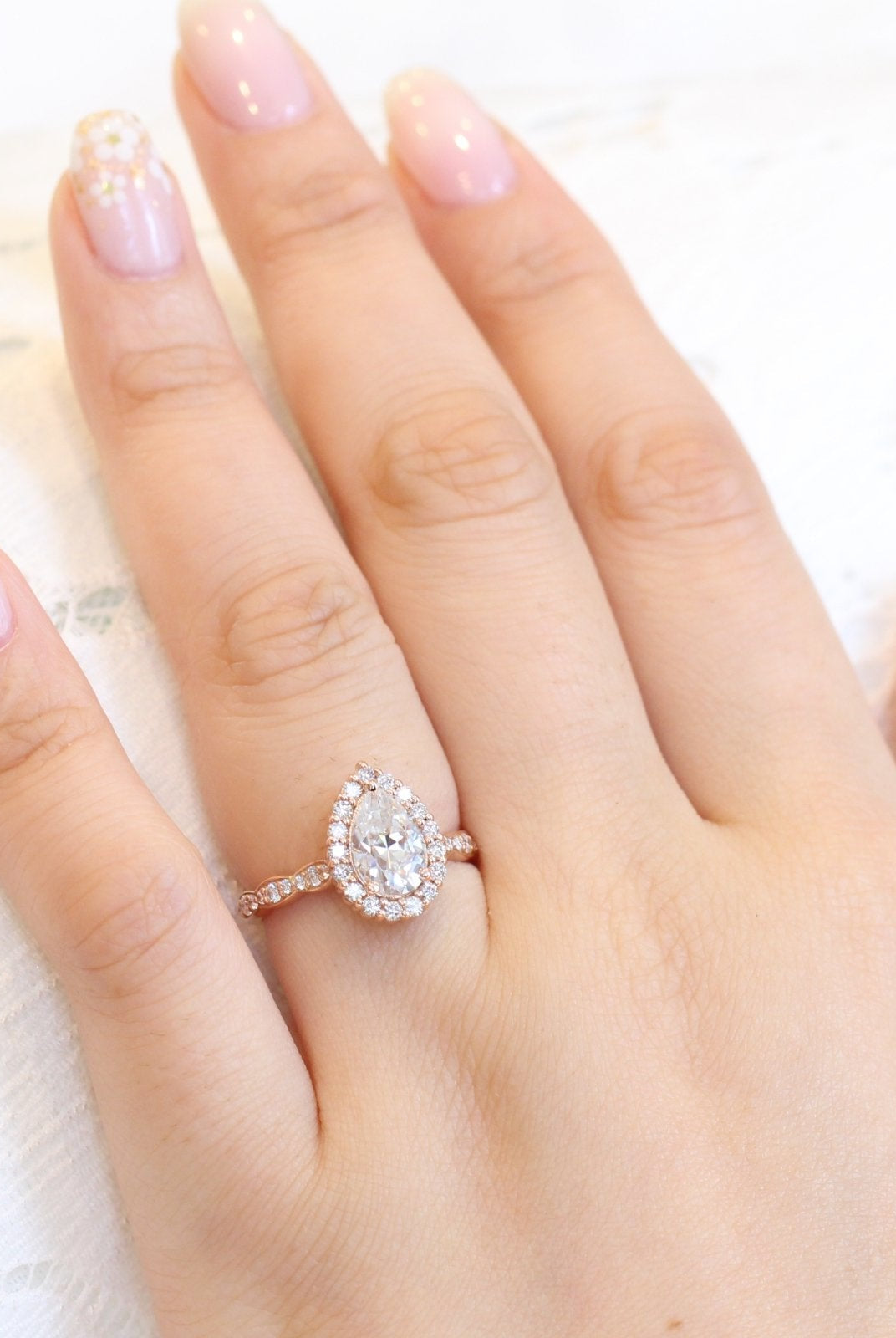 1.50CT Pear Halo Moissanite Diamond Vintage Pave Engagement Ring For Women
