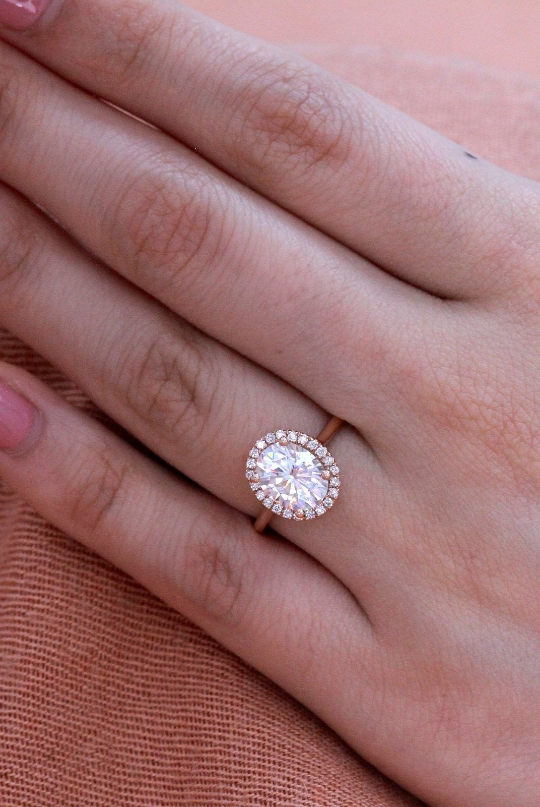 2.0CT Oval Halo Moissanite Diamond Cathedral Set Solitaire Engagement Ring