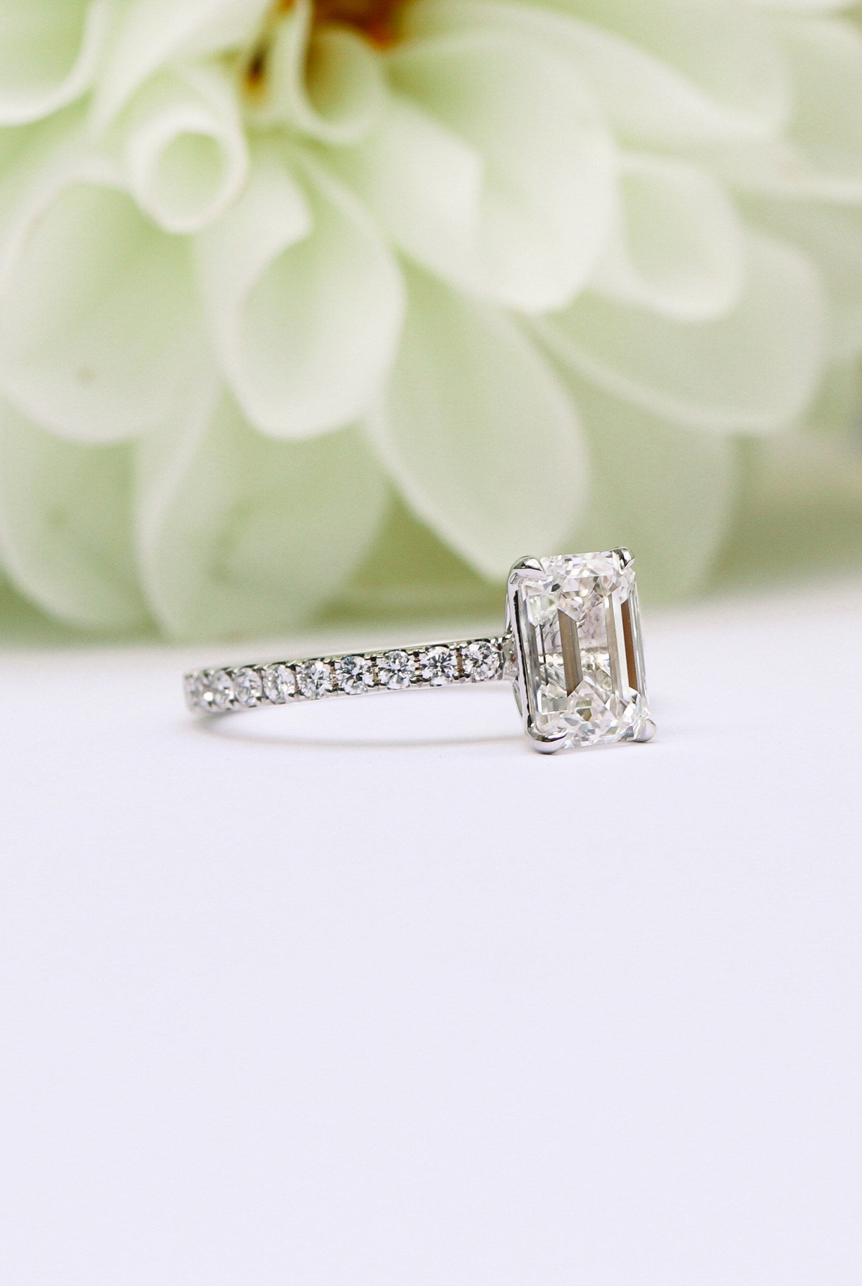 1.50CT Emerald Cut Pave Moissanite Diamond Four Prong Diamond Engagement Ring