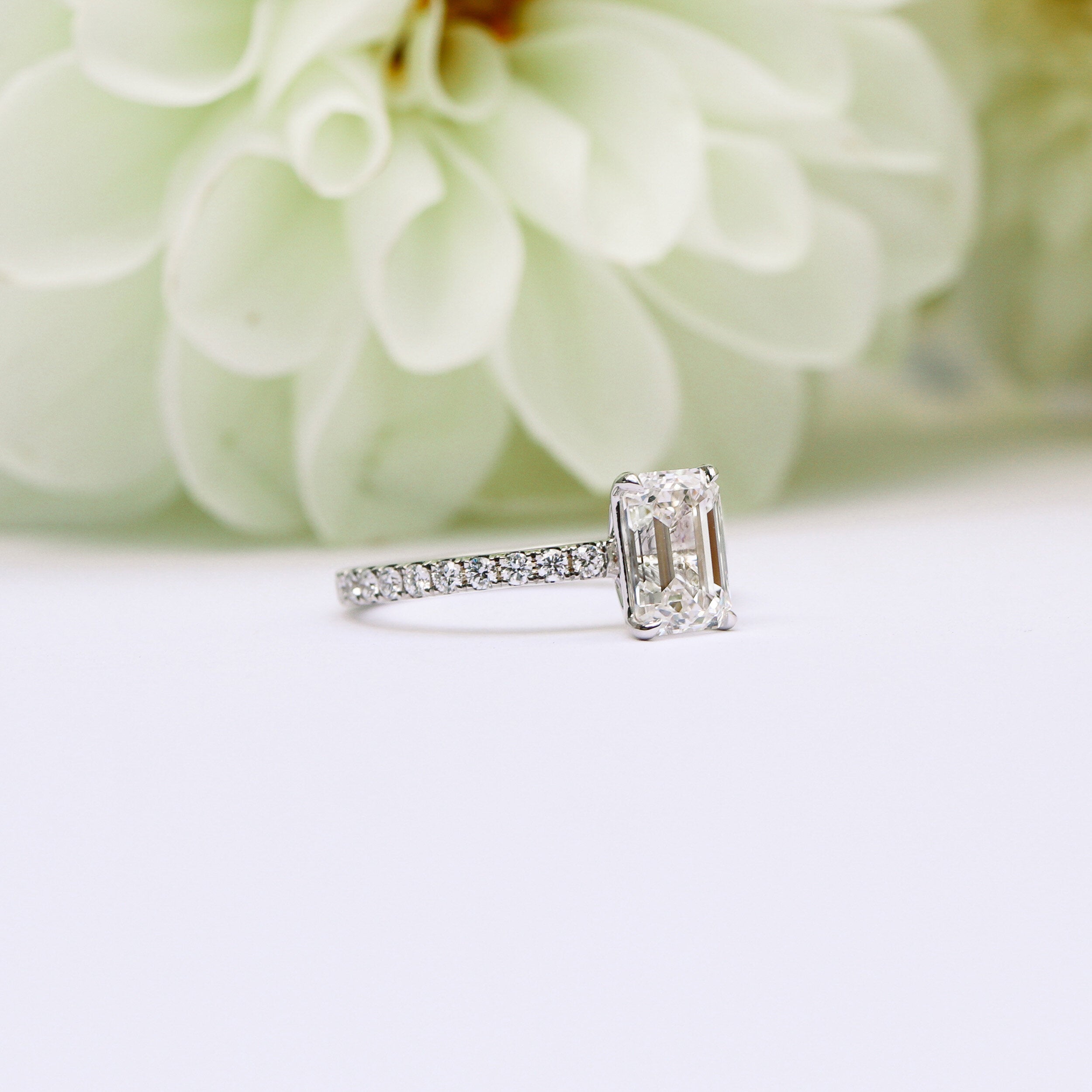 1.50CT Emerald Cut Pave Moissanite Diamond Four Prong Diamond Engagement Ring