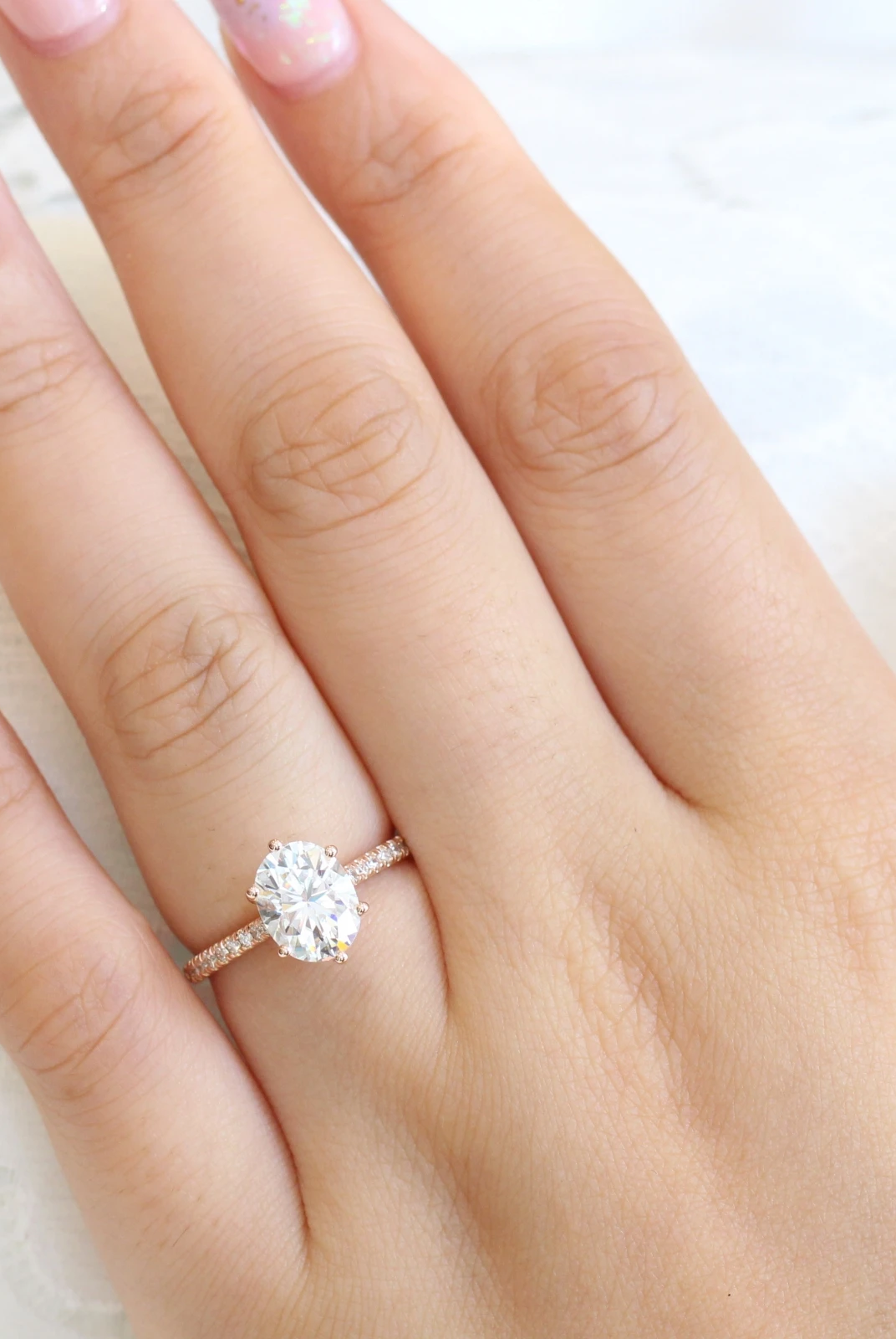 2.0CT Oval Pave Moissanite Diamond Six Prong Engagement Ring