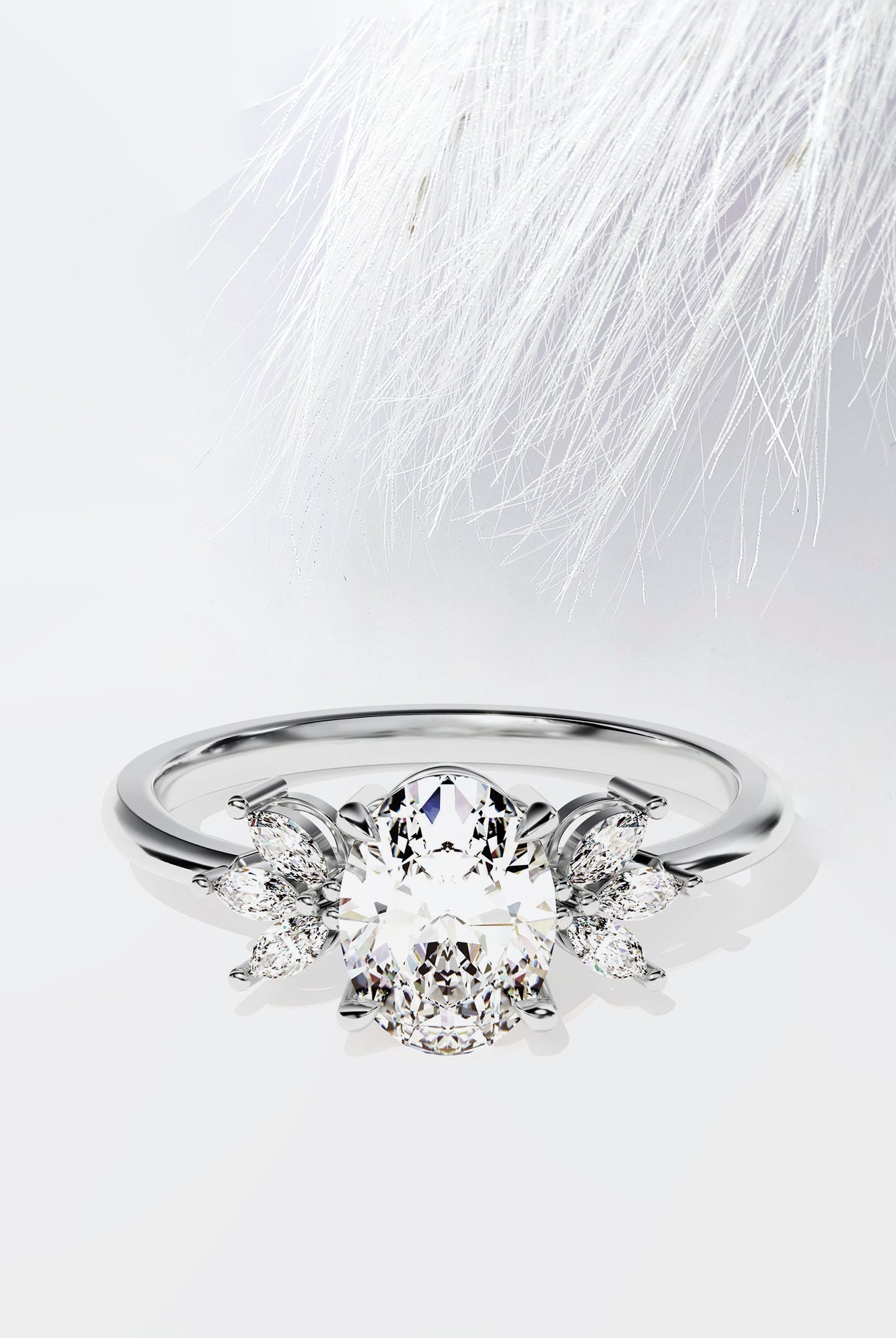 Oval Cut Diamond Cluster Moissanite Engagement Ring For Her