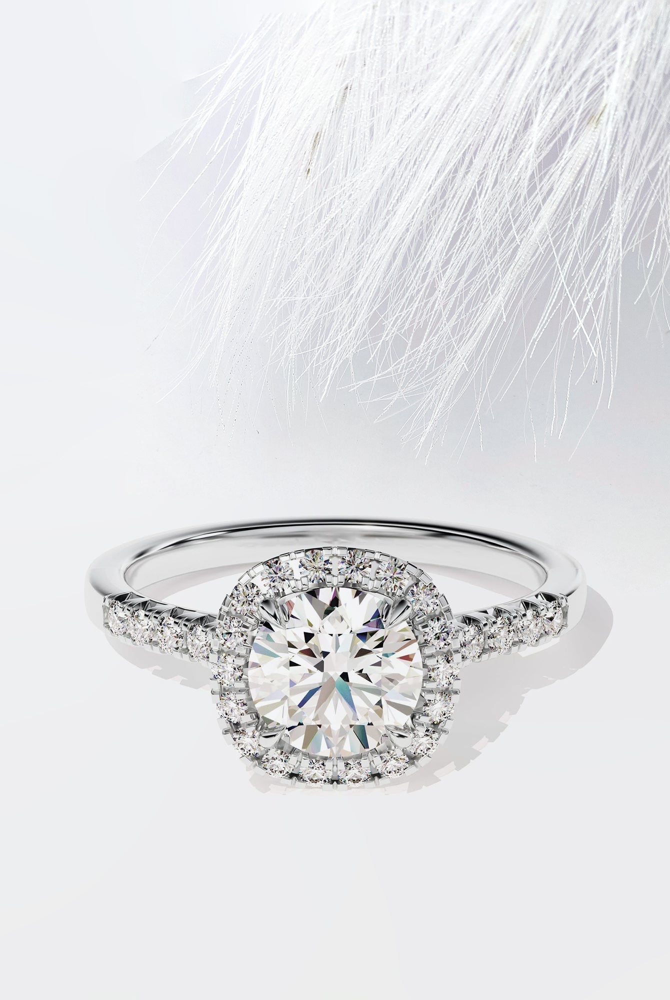 Round Cut Diamond Halo Moissanite Engagement Ring For Women