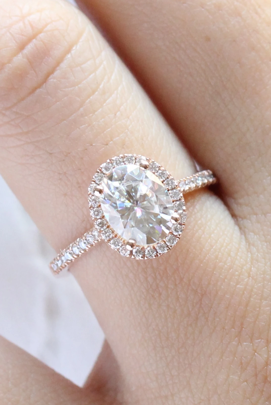 2.0CT Oval pave Moissanite Diamond Cathedral Set Halo Engagement Ring