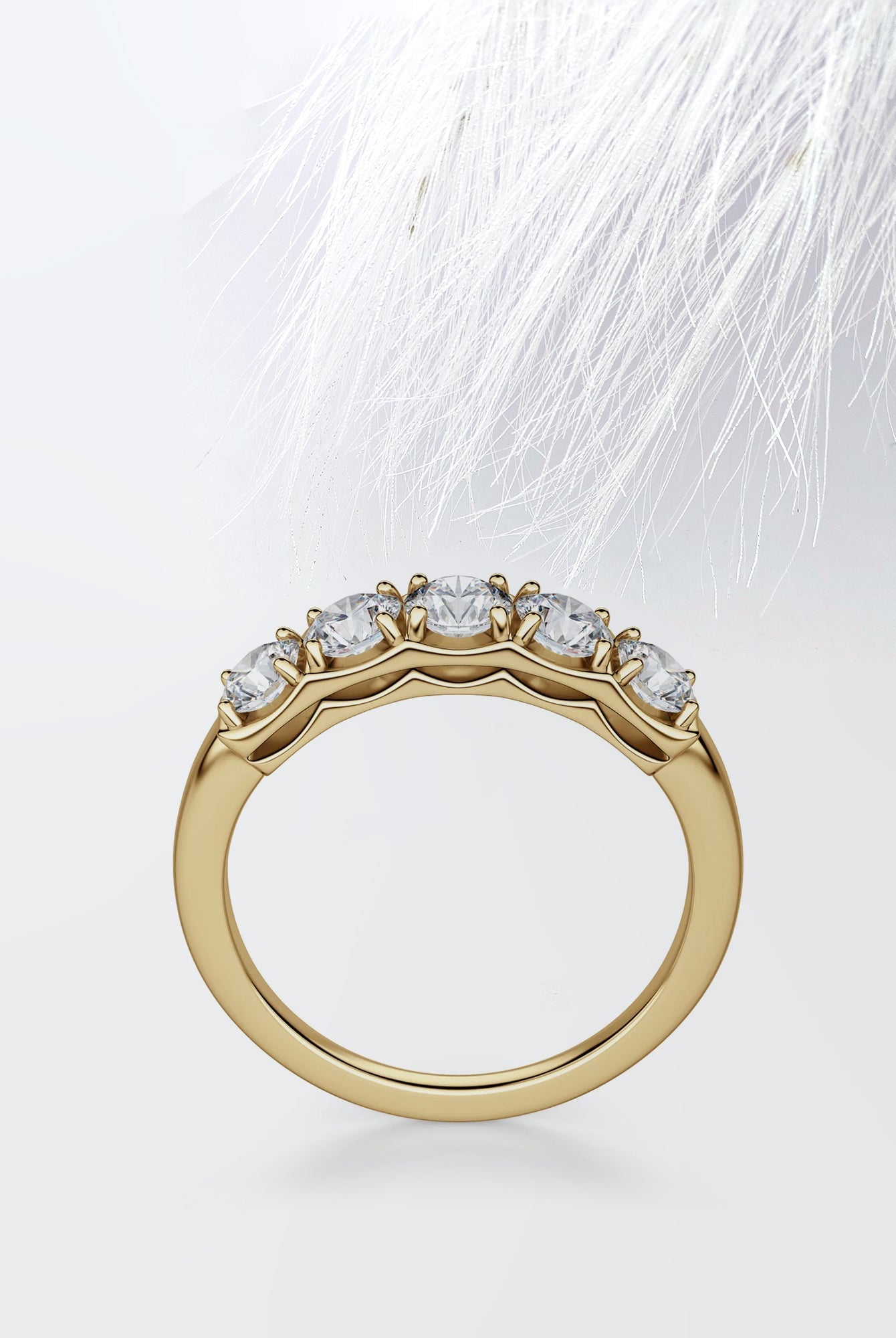 Five Stone Round Cut Moissanite Diamond Wedding Band in White Gold