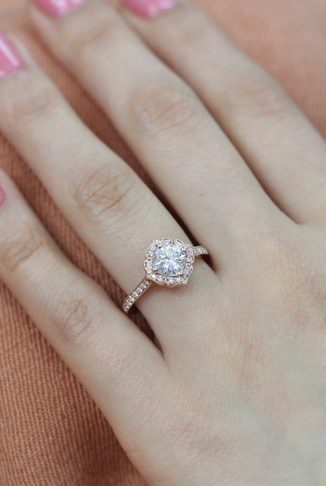 1.0CT Cushion Vintage Halo Moissanite Diamond Channel Set Engagement Ring For Her
