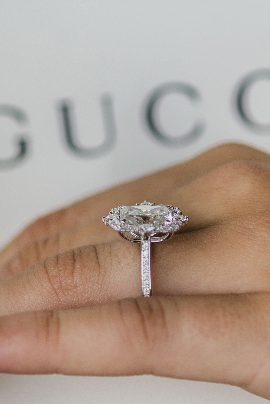 3.40CT Radiant Cut Unique Halo Moissanite Engagement Ring
