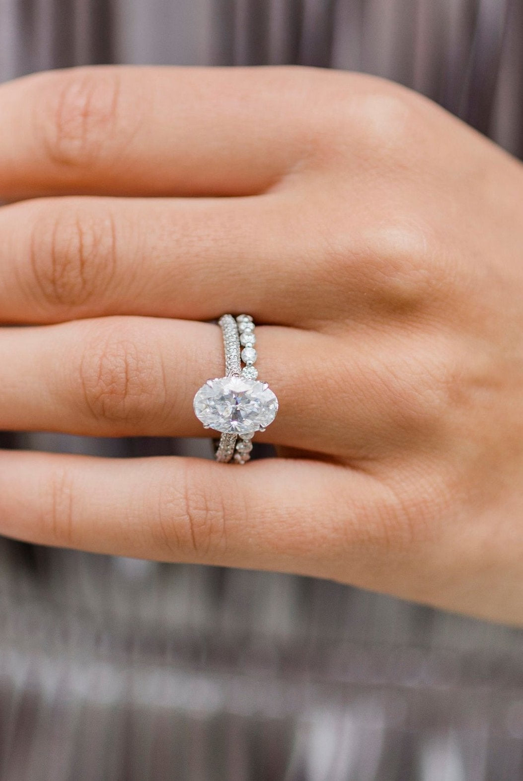 3.40CT Elongated Oval Cut Hidden Halo Moissanite Engagement Ring