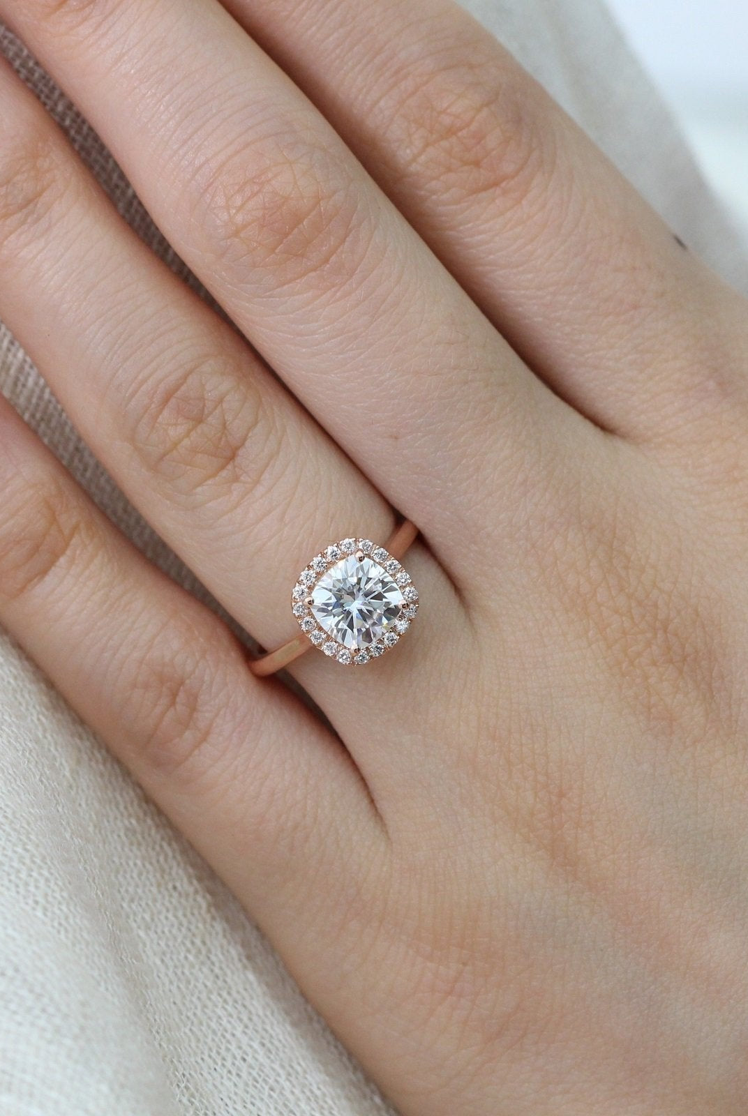 1.65CT Cushion Halo Moissanite Diamond Solitaire Engagement Ring