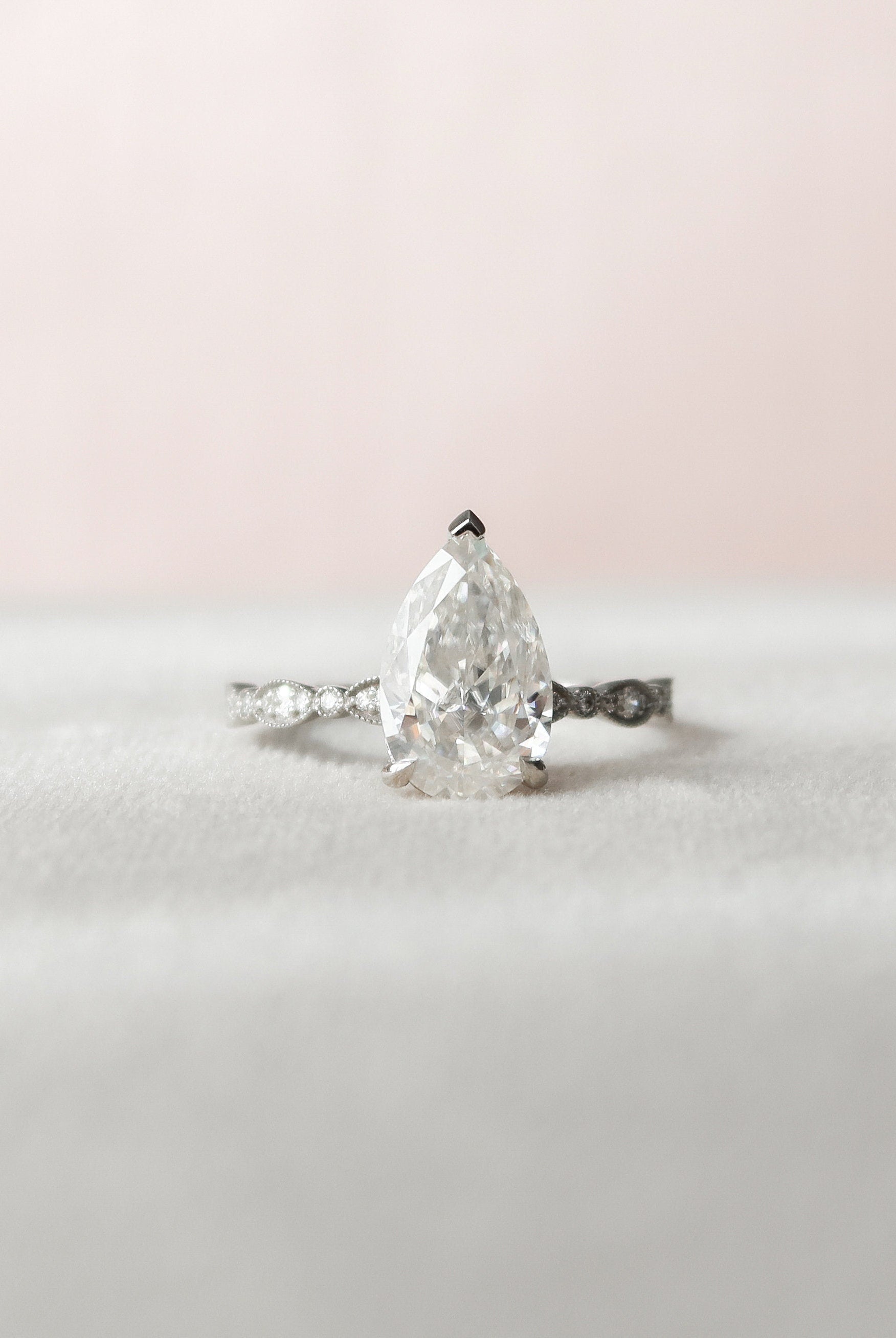 2.50CT Pear Moissanite Diamond Vintage Pave Engagement Ring In Solid Gold