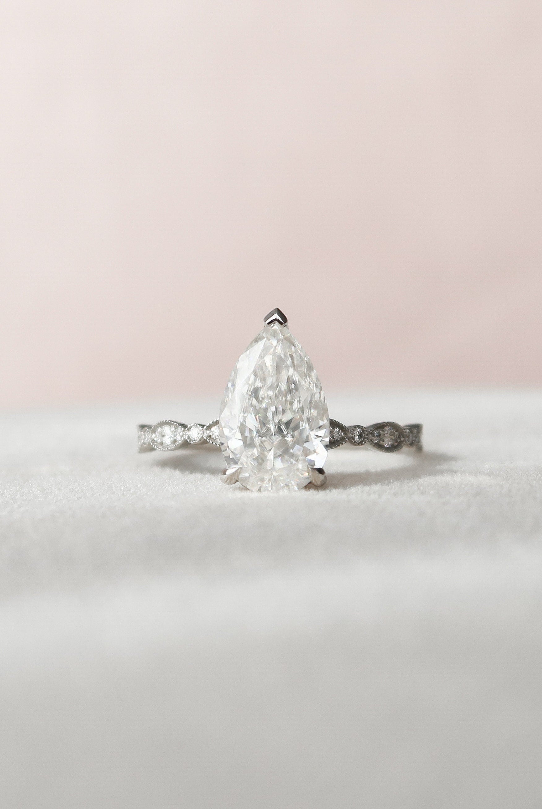2.50CT Pear Moissanite Diamond Vintage Pave Engagement Ring In Solid Gold
