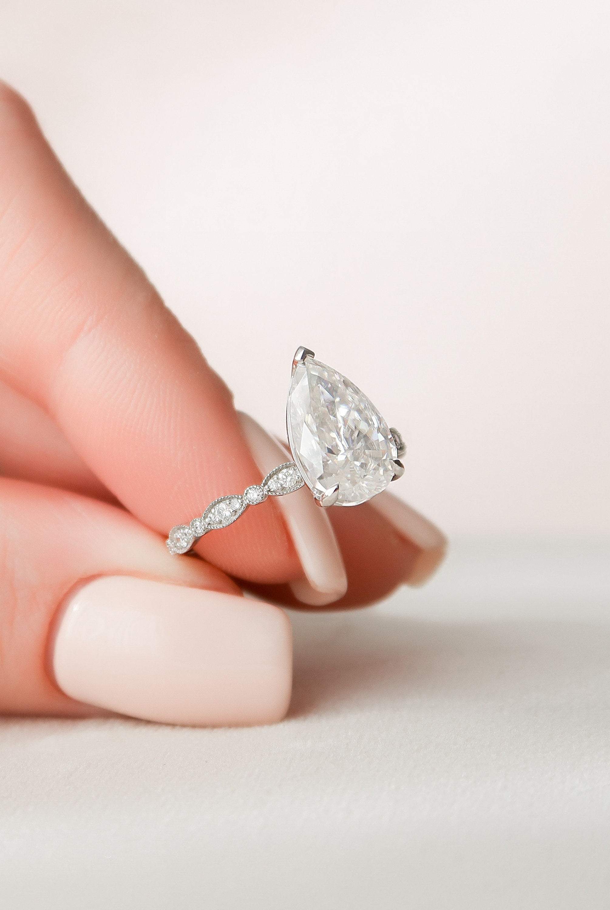 2.50CT Pear Moissanite Diamond Vintage Pave Engagement Ring In Solid Gold