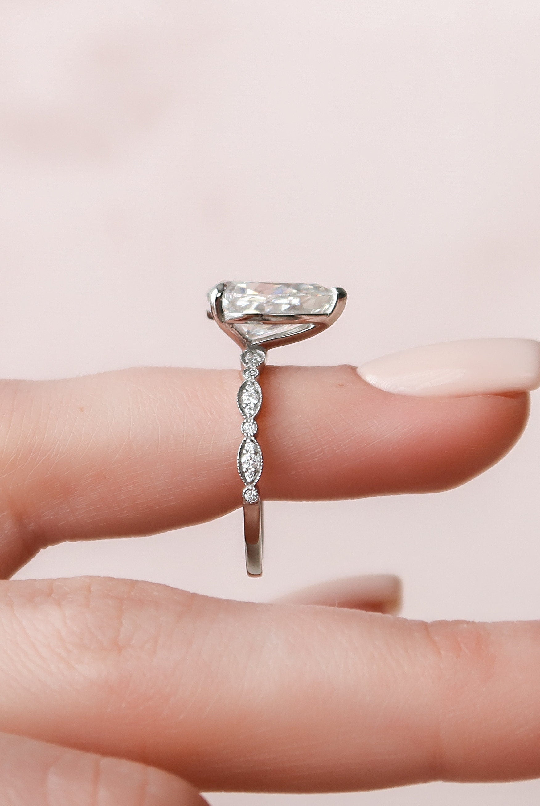 2.50CT Pear Moissanite Diamond Vintage Pave Engagement Ring In Solid Gold