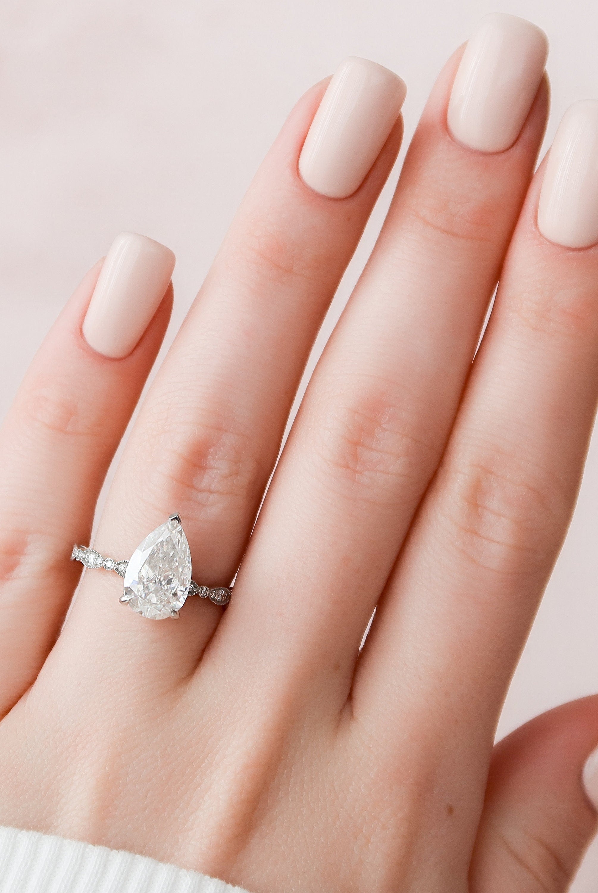 2.50CT Pear Moissanite Diamond Vintage Pave Engagement Ring In Solid Gold