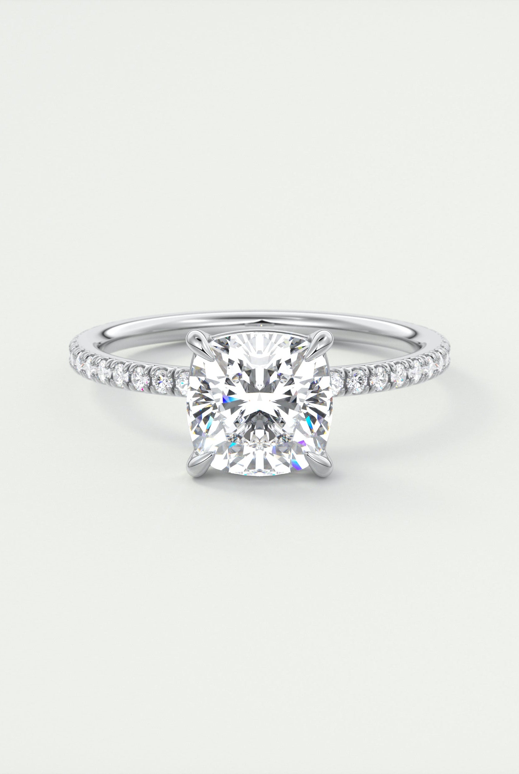 2CT Cushion Pave Moissanite Diamond Four Prong Engagement Ring