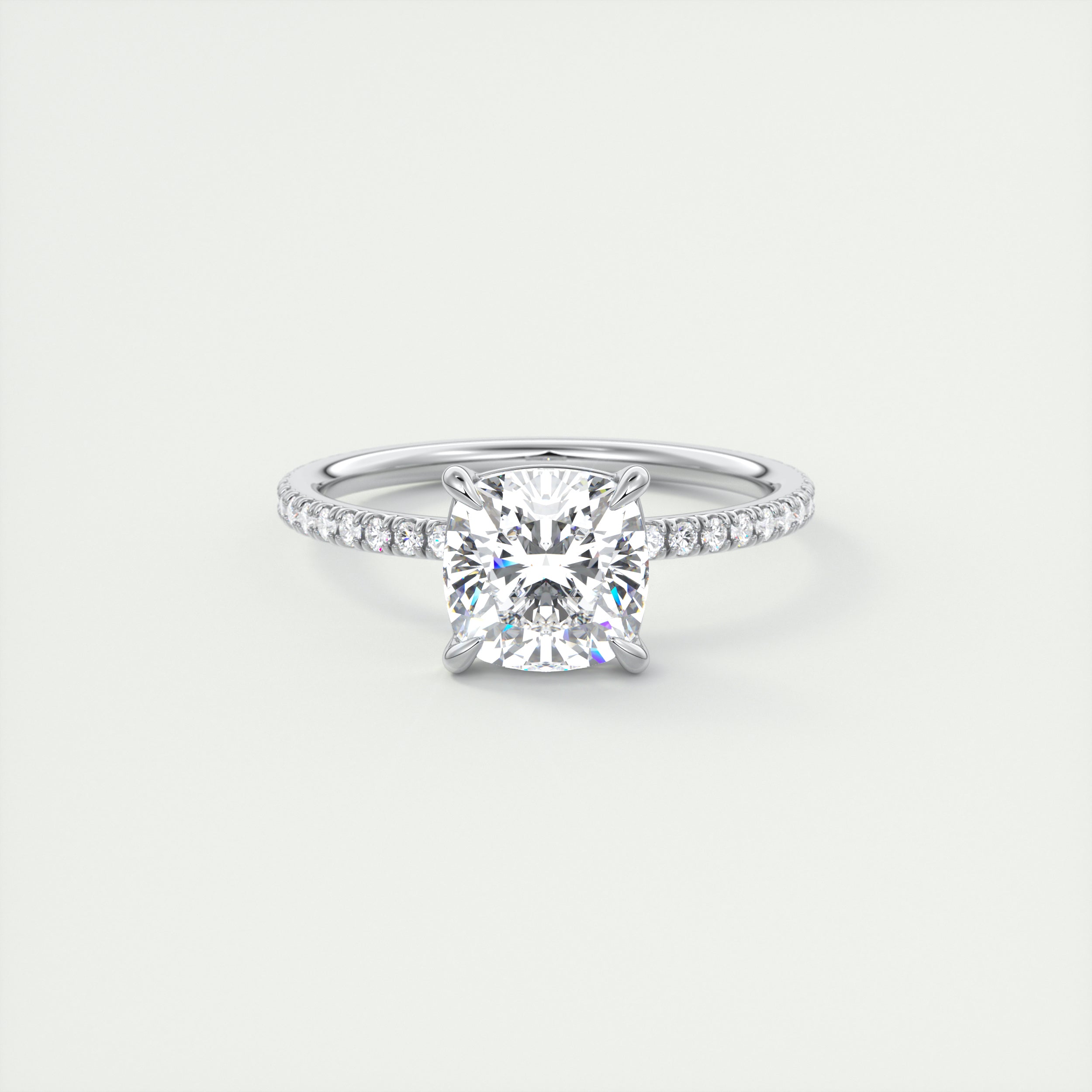 2CT Cushion Pave Moissanite Diamond Four Prong Engagement Ring