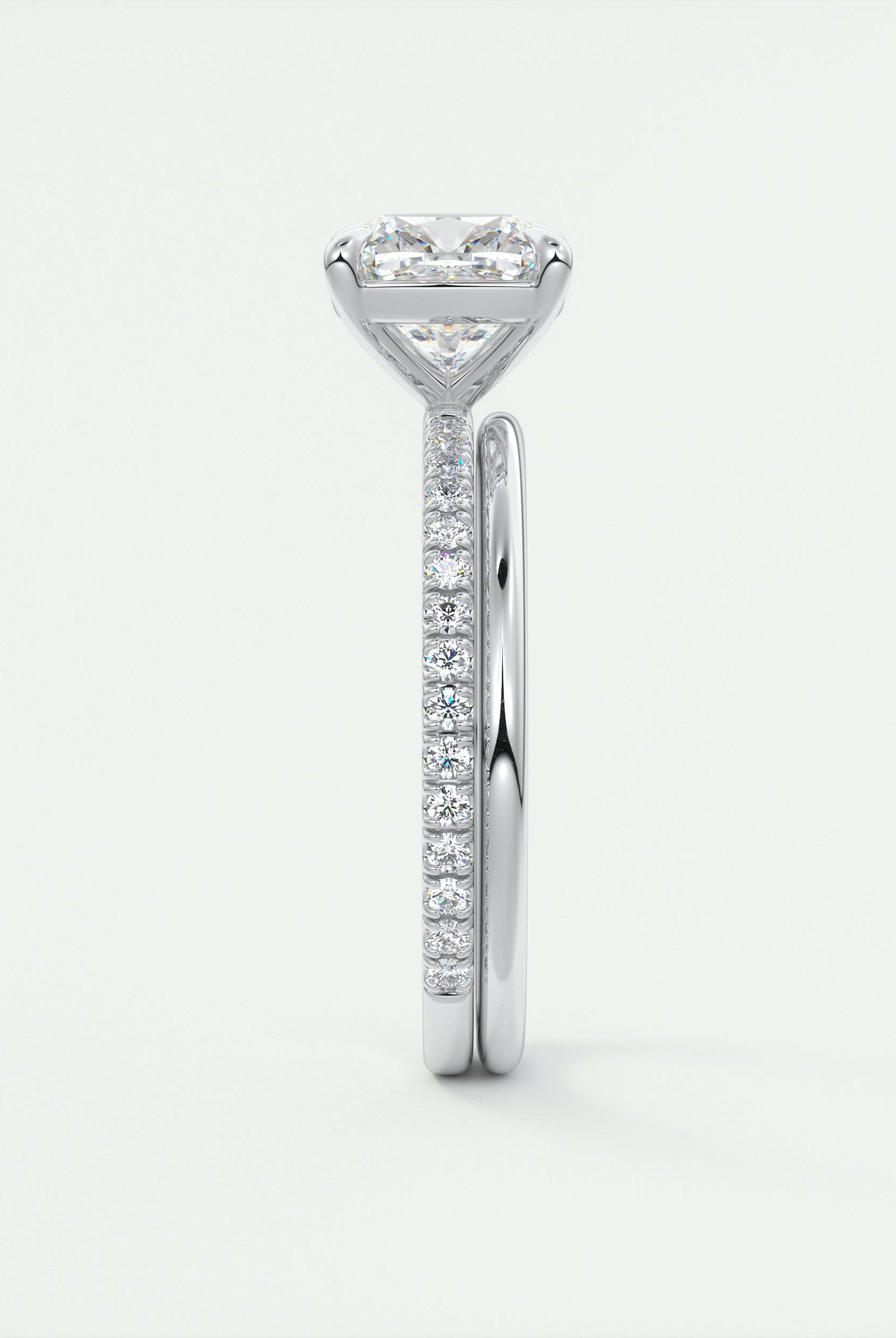 2CT Cushion Pave Moissanite Diamond Four Prong Engagement Ring