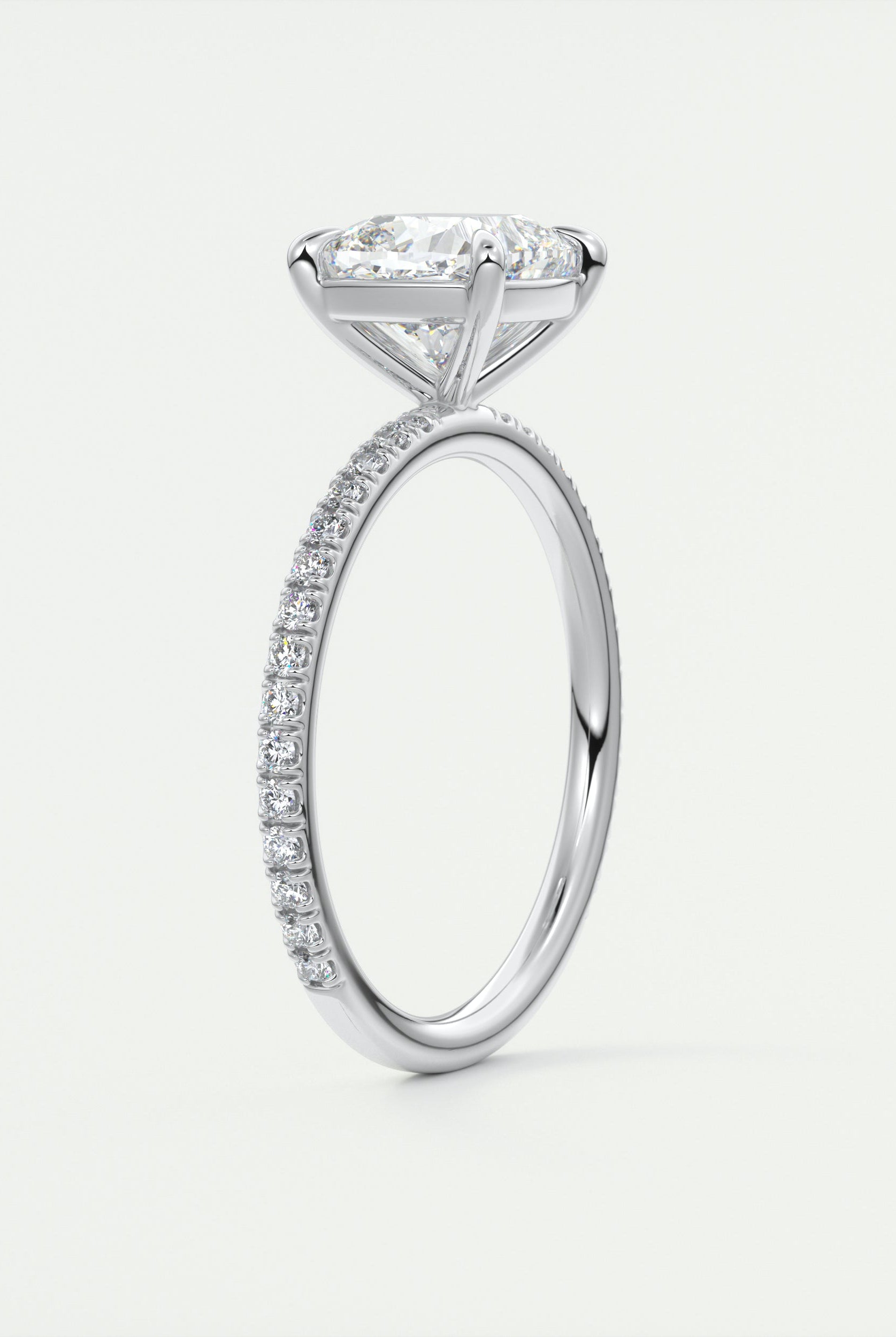2CT Cushion Pave Moissanite Diamond Four Prong Engagement Ring