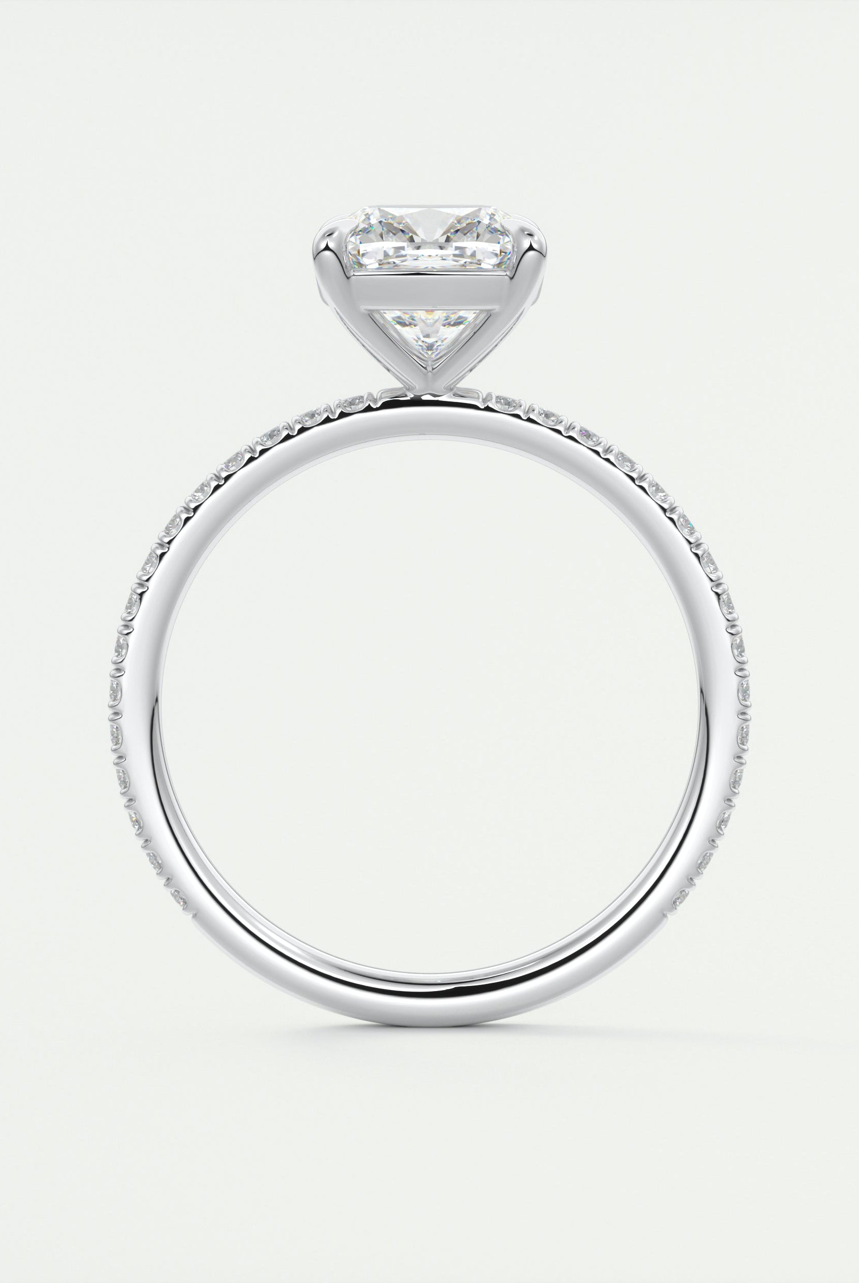 2CT Cushion Pave Moissanite Diamond Four Prong Engagement Ring