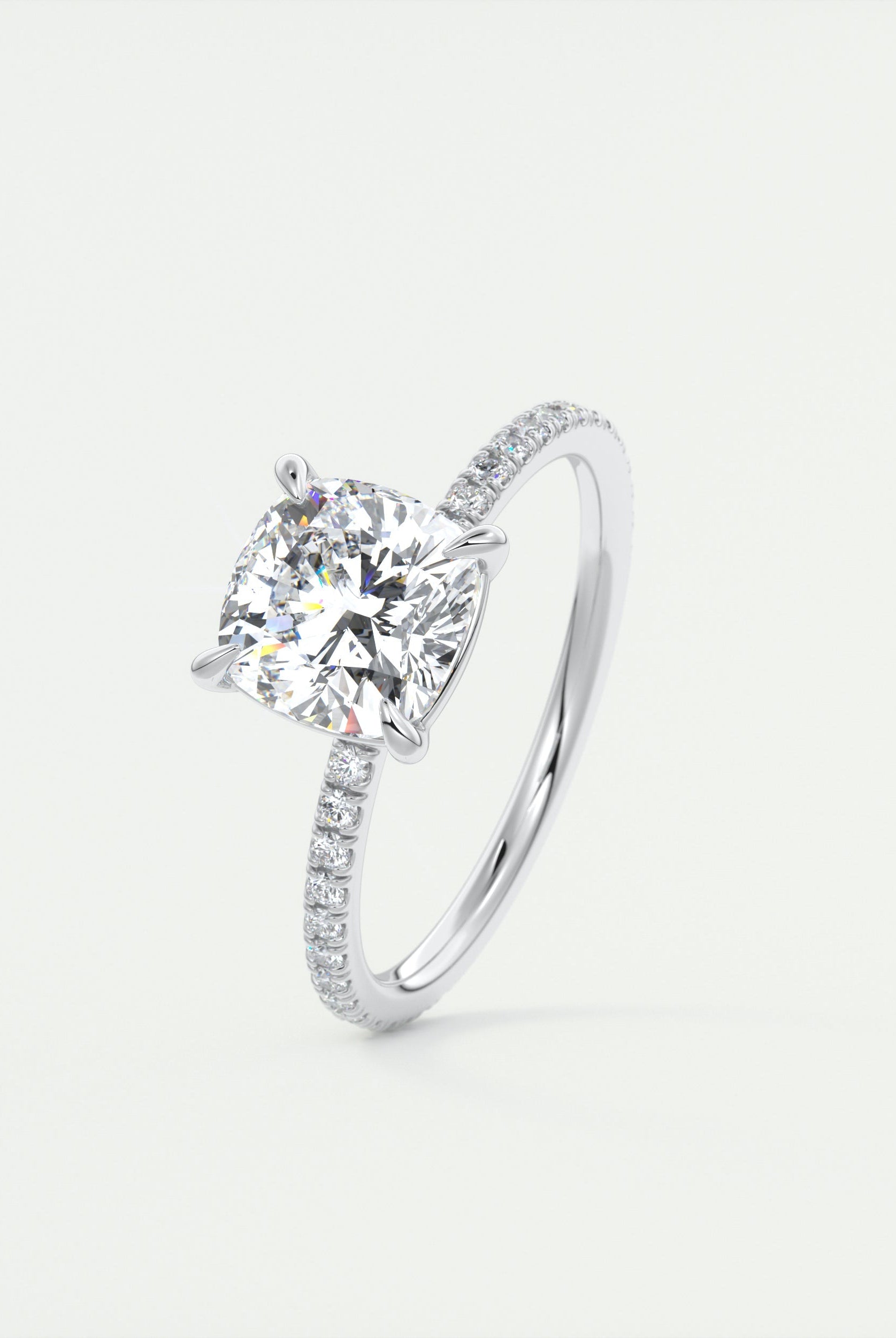 2CT Cushion Pave Moissanite Diamond Four Prong Engagement Ring