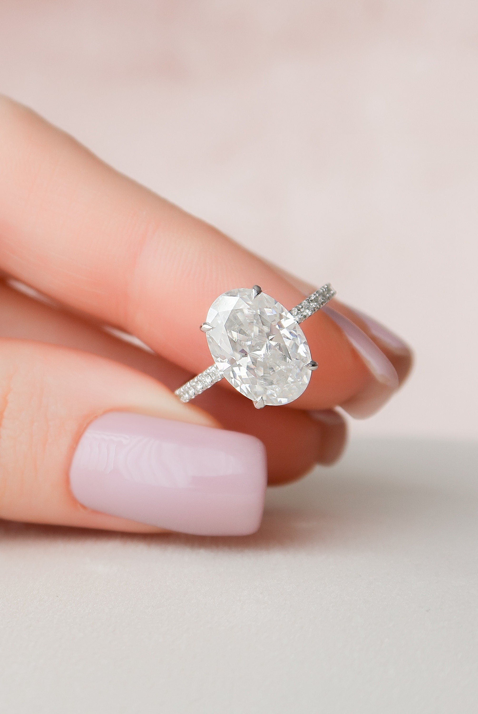 4.0CT Oval Hidden Halo Moissanite Diamond Pave Engagement Ring For Women