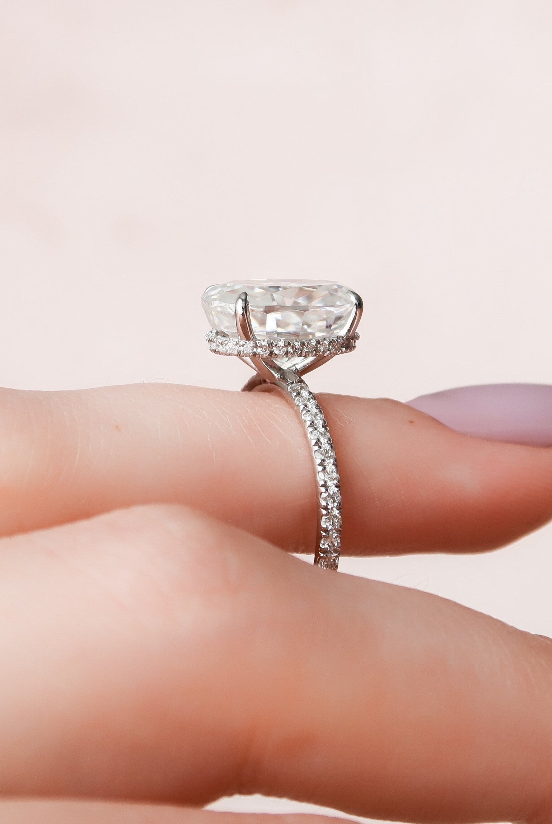 4.0CT Oval Hidden Halo Moissanite Diamond Pave Engagement Ring For Women